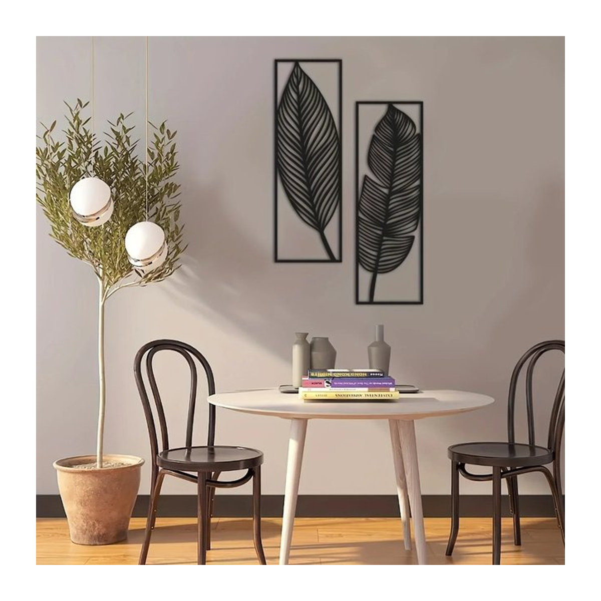 2er-Set dekorative Metallblätter von CIFBUY in Schwarz, minimalistische florale Wandkunst zur Wanddekoration - Bild 1
