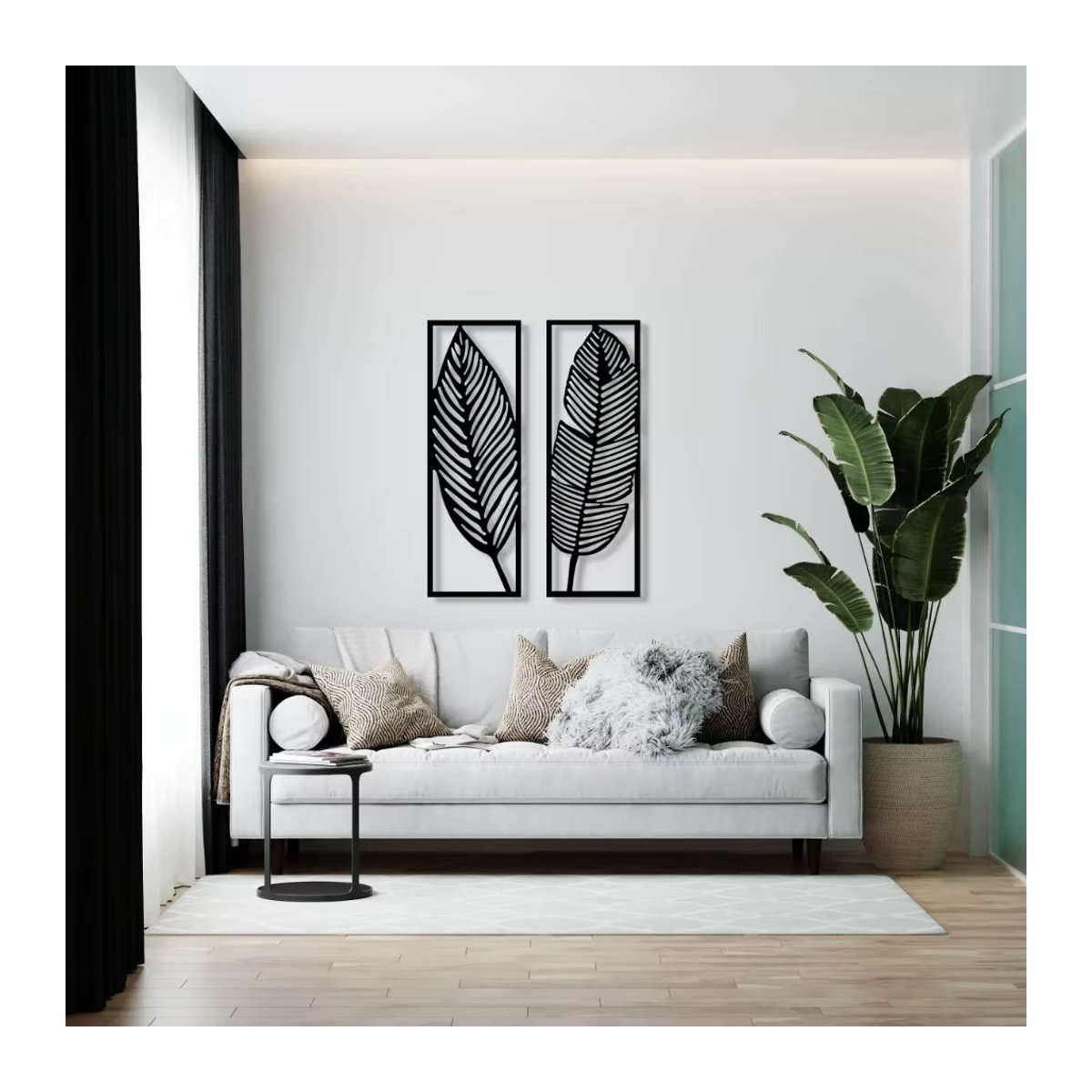 2er-Set dekorative Metallblätter von CIFBUY in Schwarz, minimalistische florale Wandkunst zur Wanddekoration - Bild 4