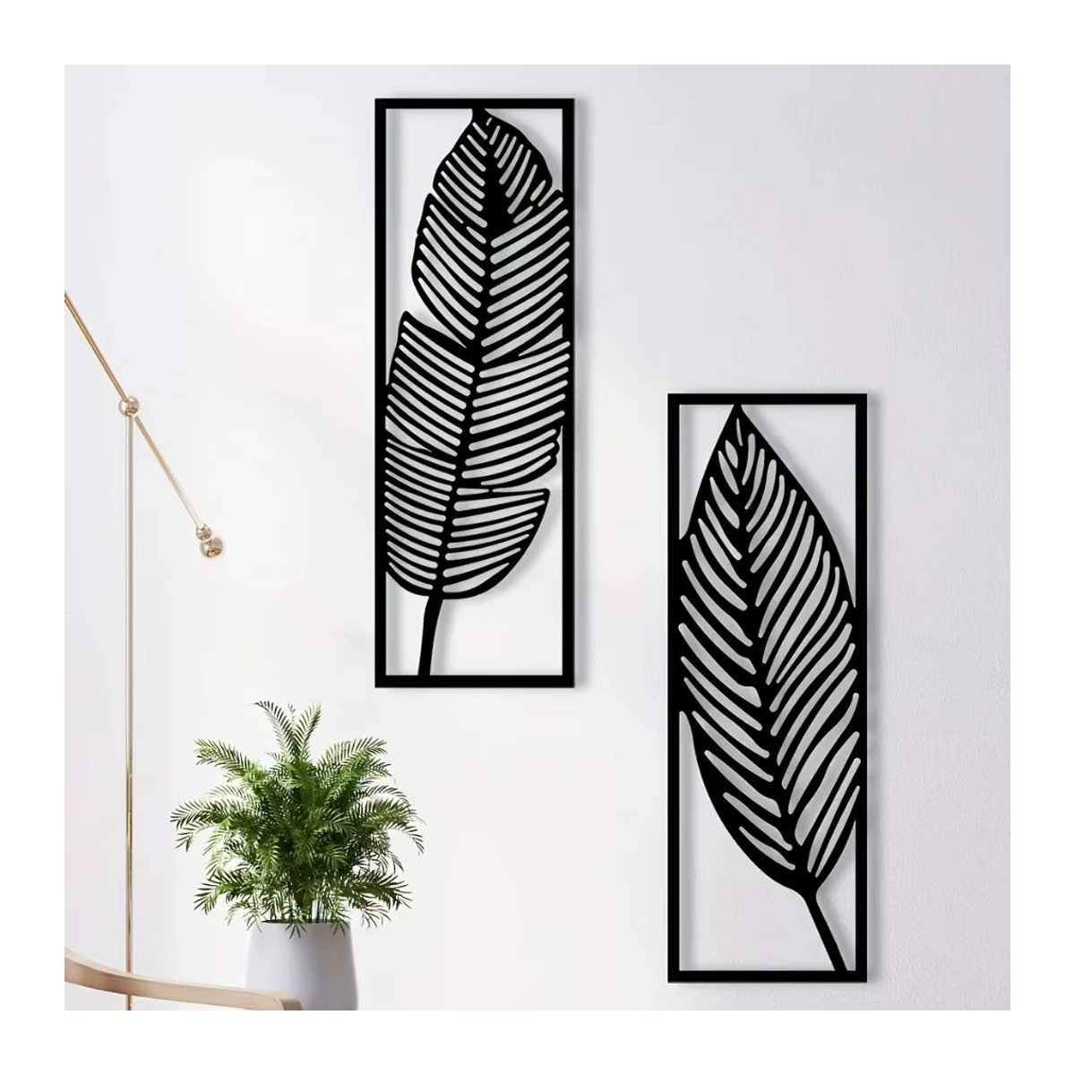 2er-Set dekorative Metallblätter von CIFBUY in Schwarz, minimalistische florale Wandkunst zur Wanddekoration - Bild 5