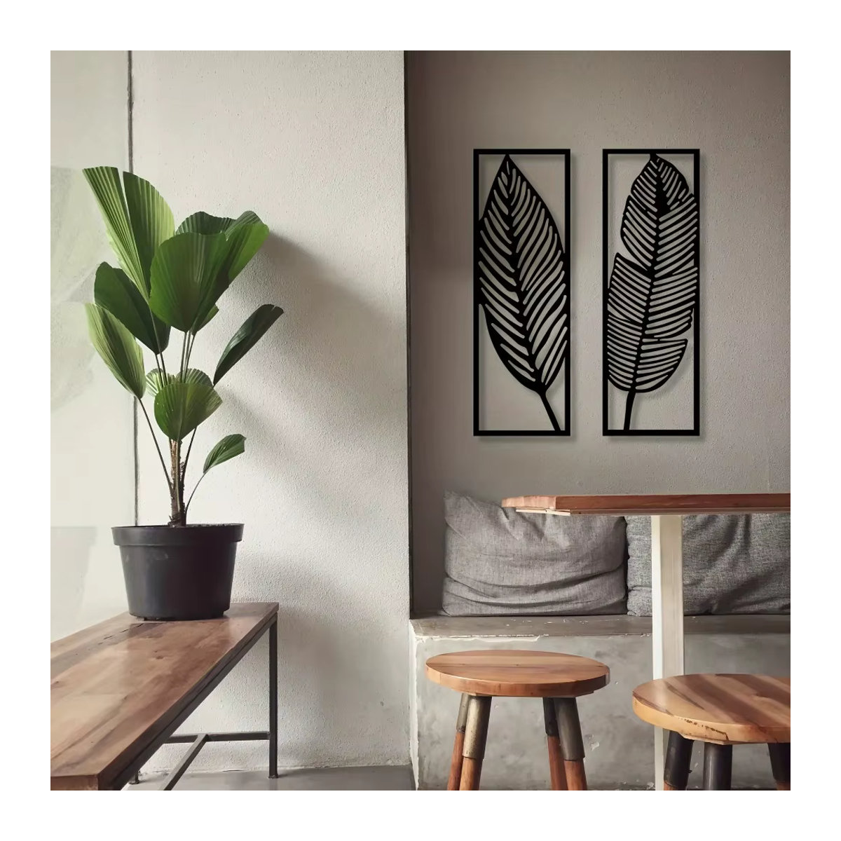 2er-Set dekorative Metallblätter von CIFBUY in Schwarz, minimalistische florale Wandkunst zur Wanddekoration - Bild 6