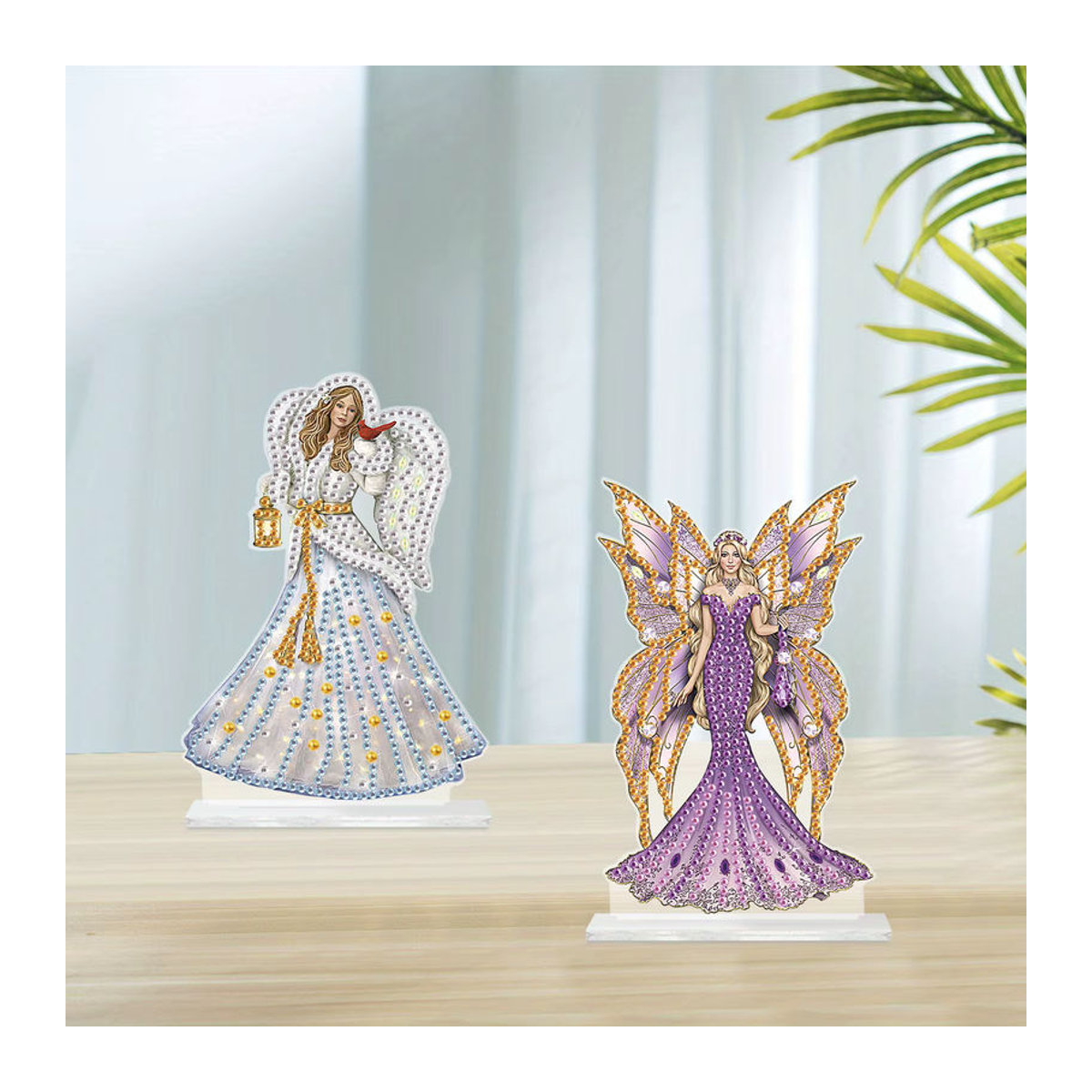 2er Set DIY Diamond Painting Kit Engel und Fee als unregelmäßig geformte Kristall Tischornamente in Mehrfarbig - Bild 3