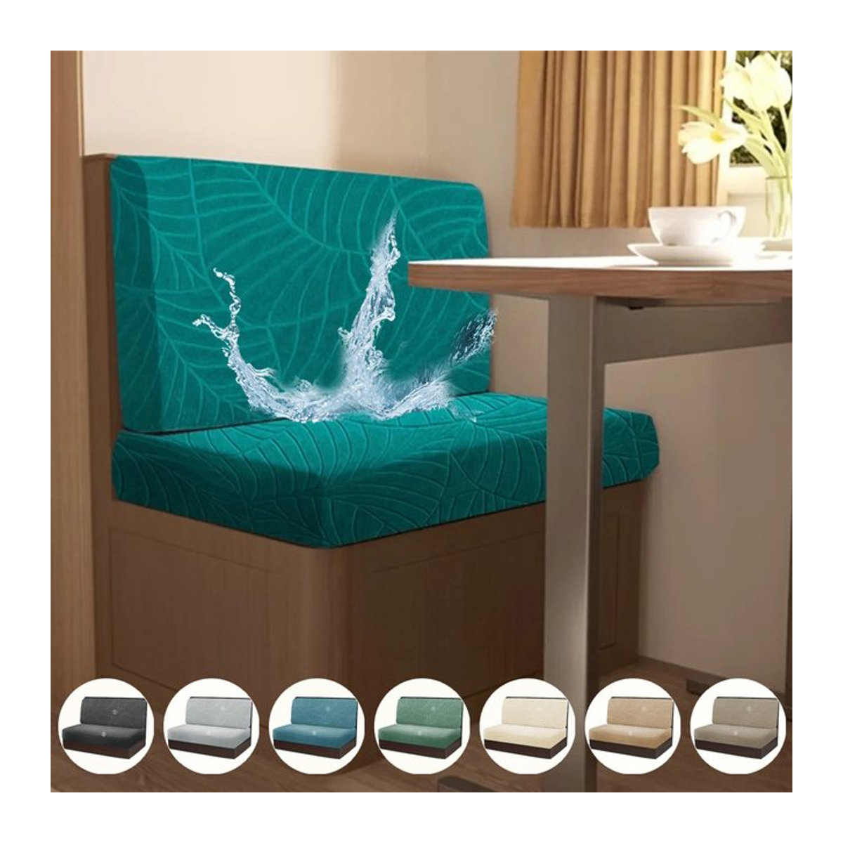 2er-Set elastische Jacquard Kissenbezüge mit Blättermuster für Sofa, Wohnmobil und Auto in Beige und Mehrfarbig - Bild 1