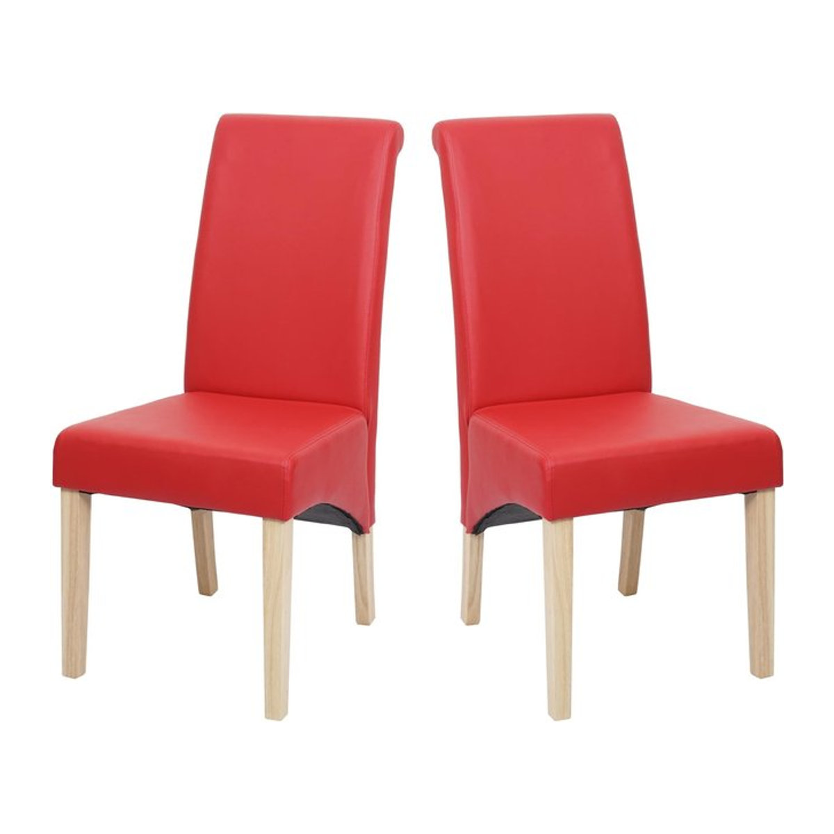 2er-Set Esszimmerstühle Cesena von MCW in Rot mit mattem Kunstleder und hellen Holzfüßen - Bild 1