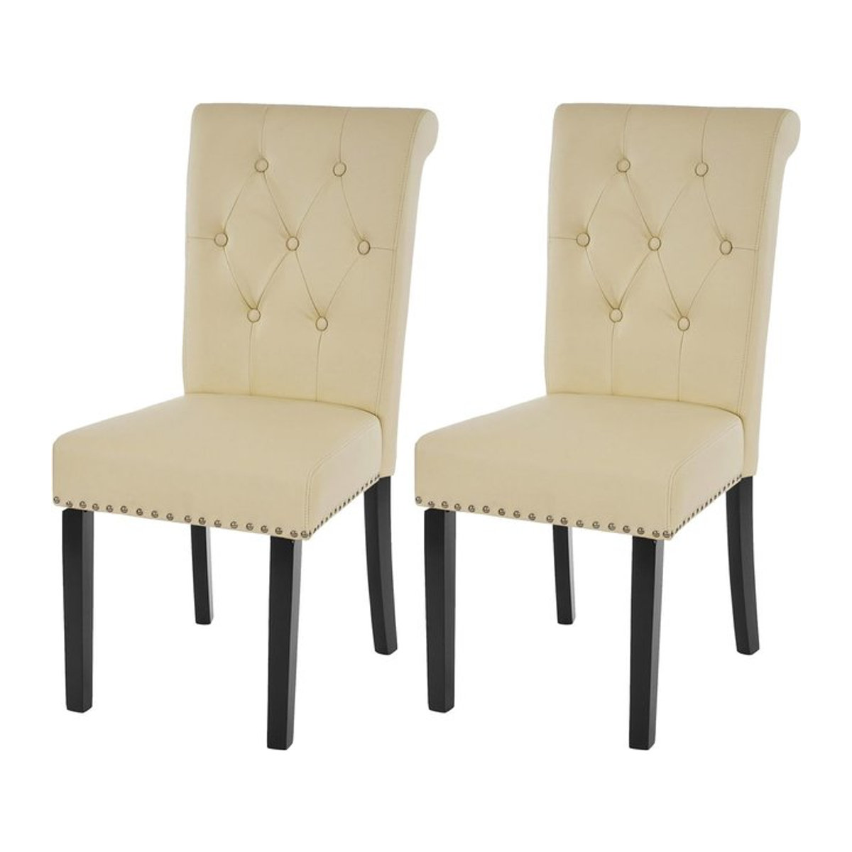 2er-Set Esszimmerstühle Chesterfield Edinburgh II von MCW in Beige mit Kunstleder und Nieten sowie dunklen Beinen - Bild 1