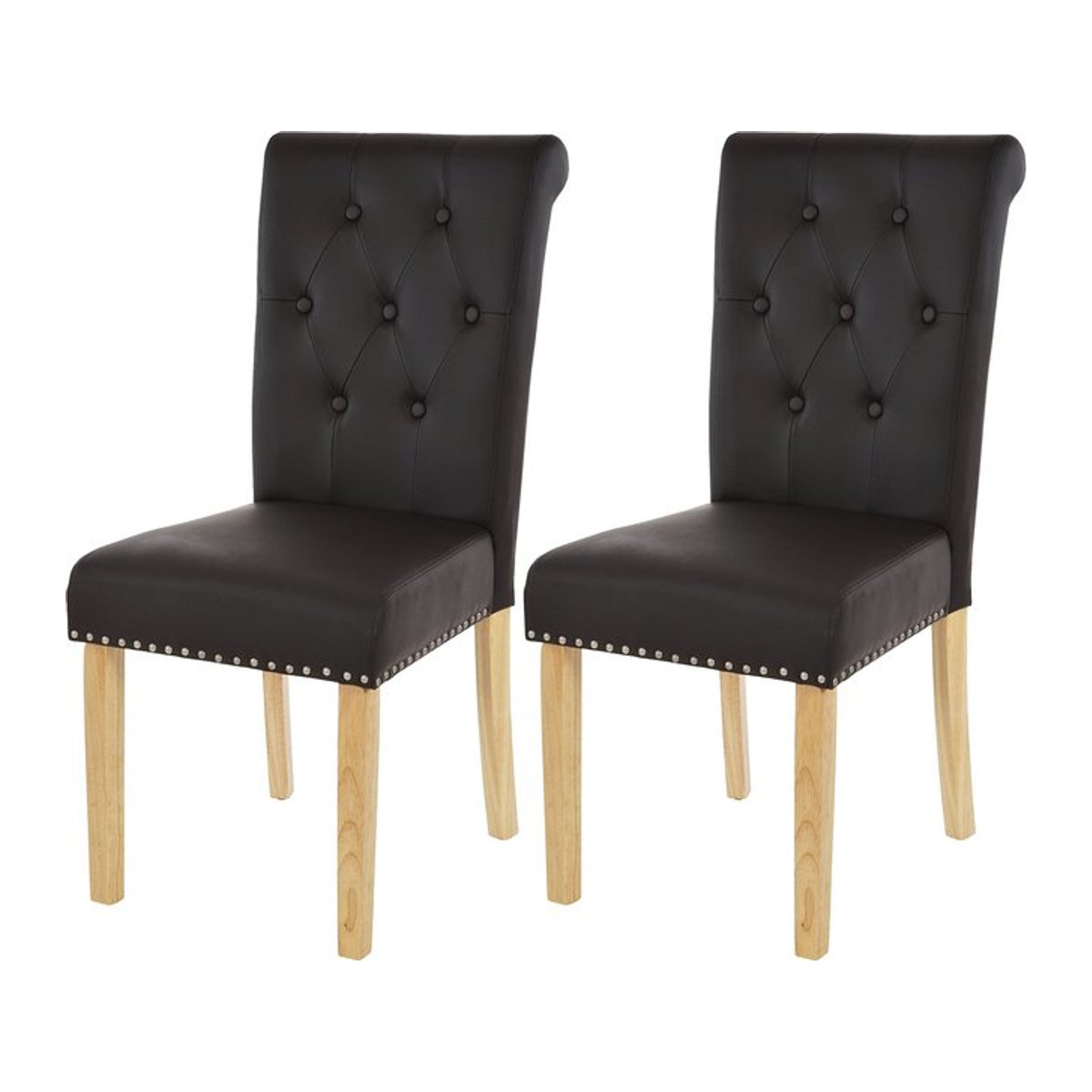 2er-Set Esszimmerstühle Chesterfield Edinburgh II von MCW in Braun mit Kunstleder und Nieten - Bild 1