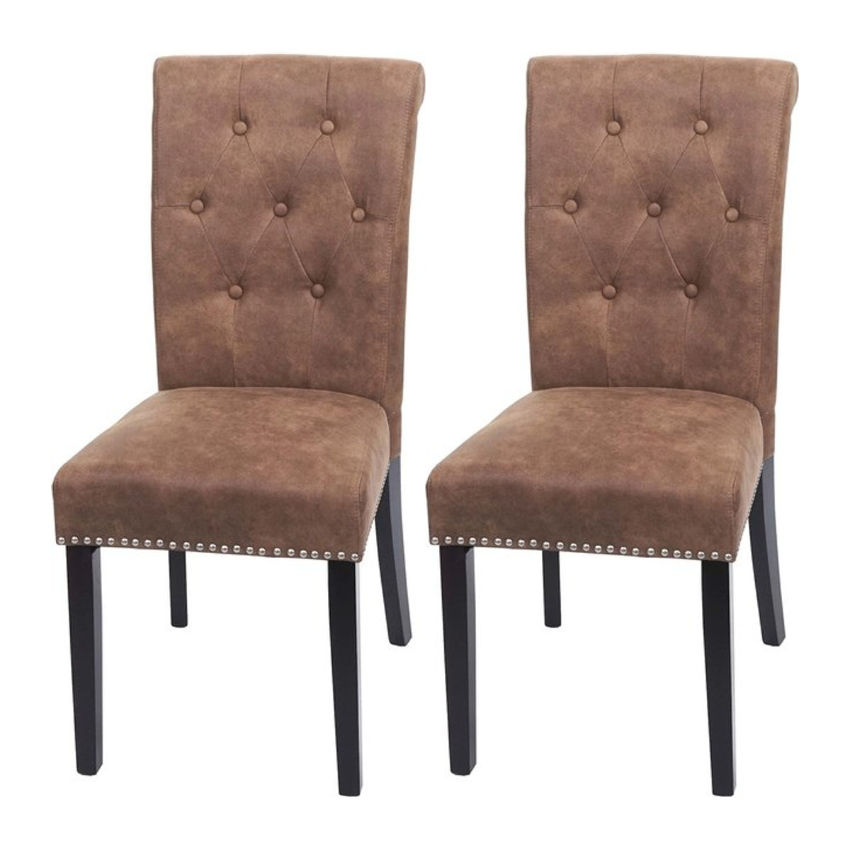2er-Set Esszimmerstühle Chesterfield II von MCW in Braun mit klassischem Nieten-Design und dunklen Beinen - Bild 1