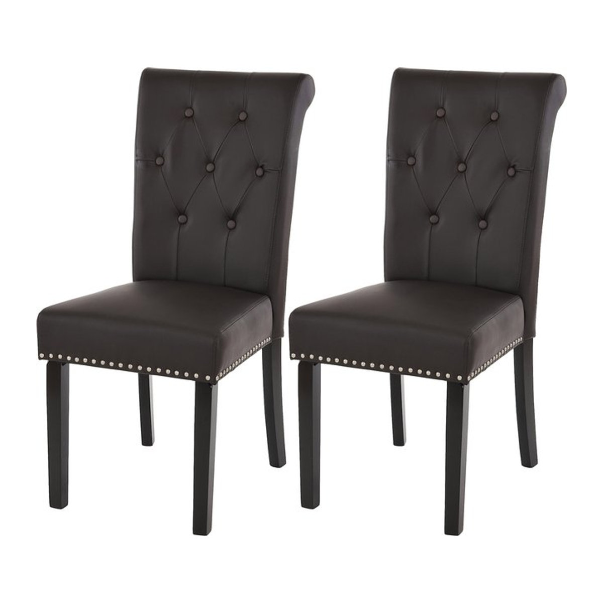 2er-Set Esszimmerstühle Dekora Chesterfield Edinburgh II aus Kunstleder in Braun mit Holzbeinen - Bild 1