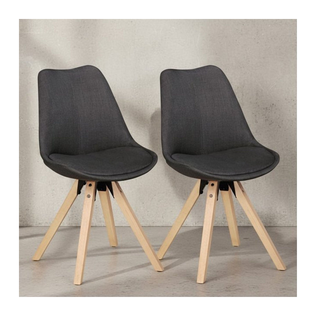 2er Set Esszimmerstühle LUND von KADIMA DESIGN in Grau mit Stoffbezug und Holzbeinen im skandinavischen Design - Bild 1