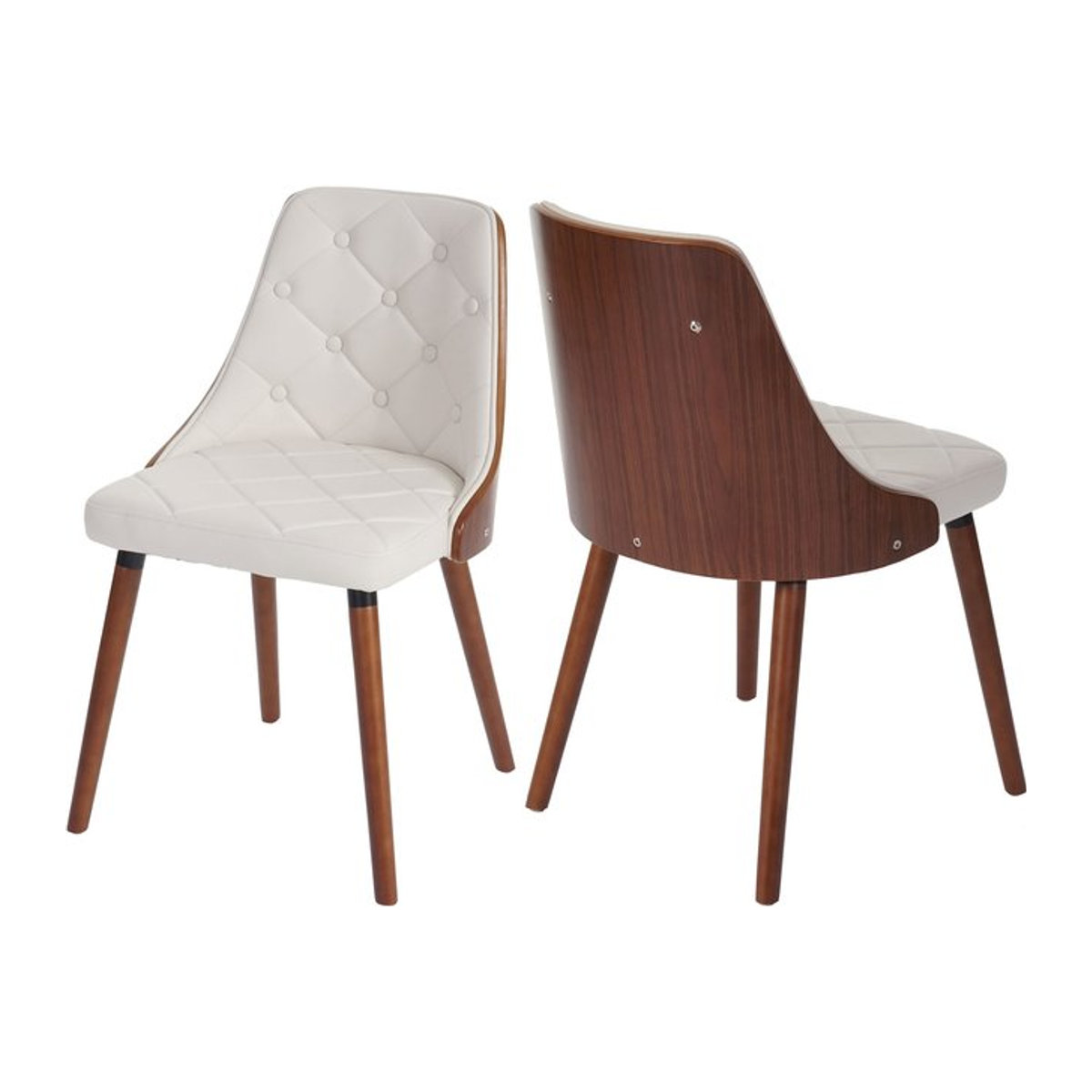2er-Set Esszimmerstühle MCW-A75 im Retro-Design mit Bugholz-Gestell in Walnuss-Optik und weißem Kunstleder - Bild 1
