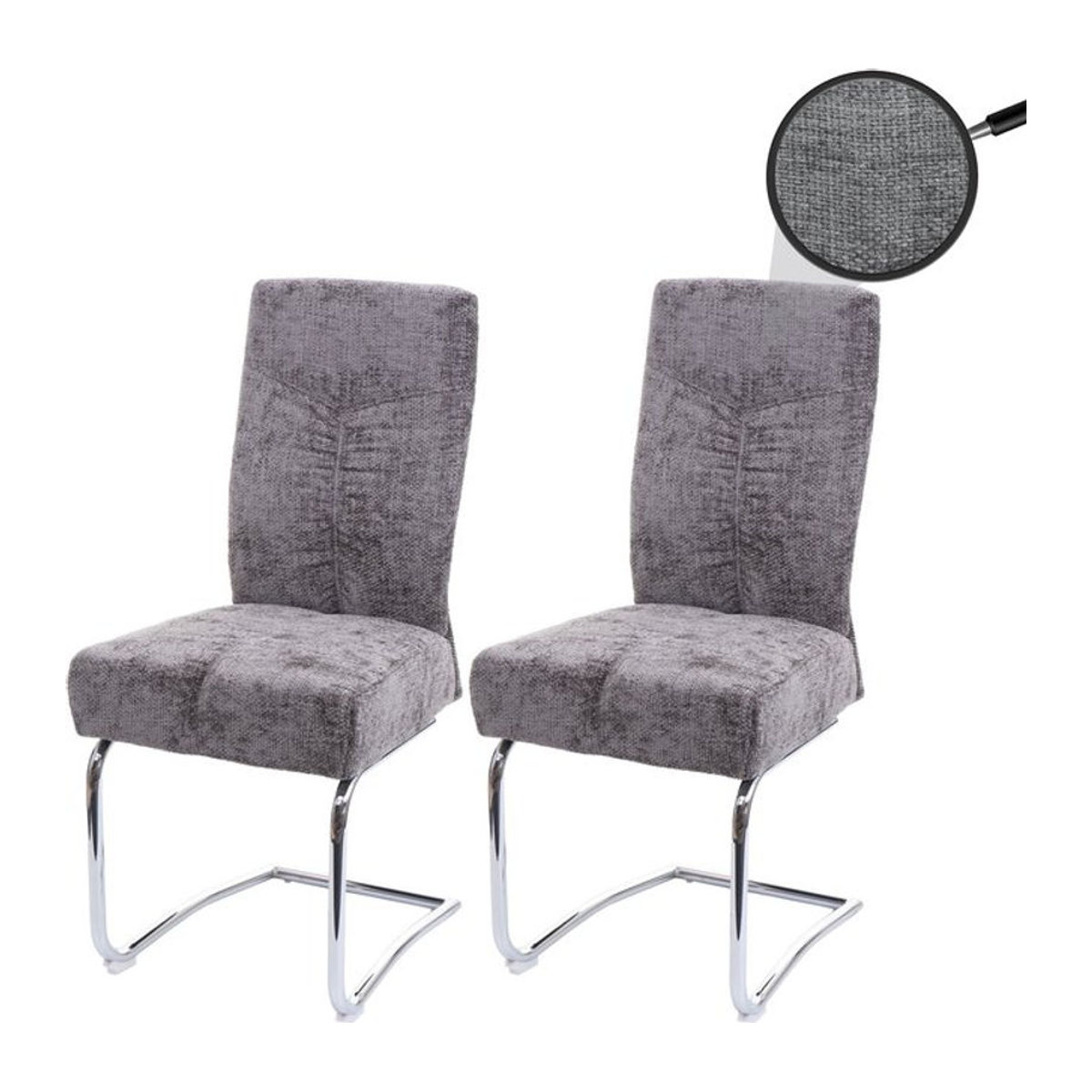 2er-Set Esszimmerstühle MCW Freischwinger aus Metall und Chenille-Stoff in Anthrazit und Grau - Bild 1