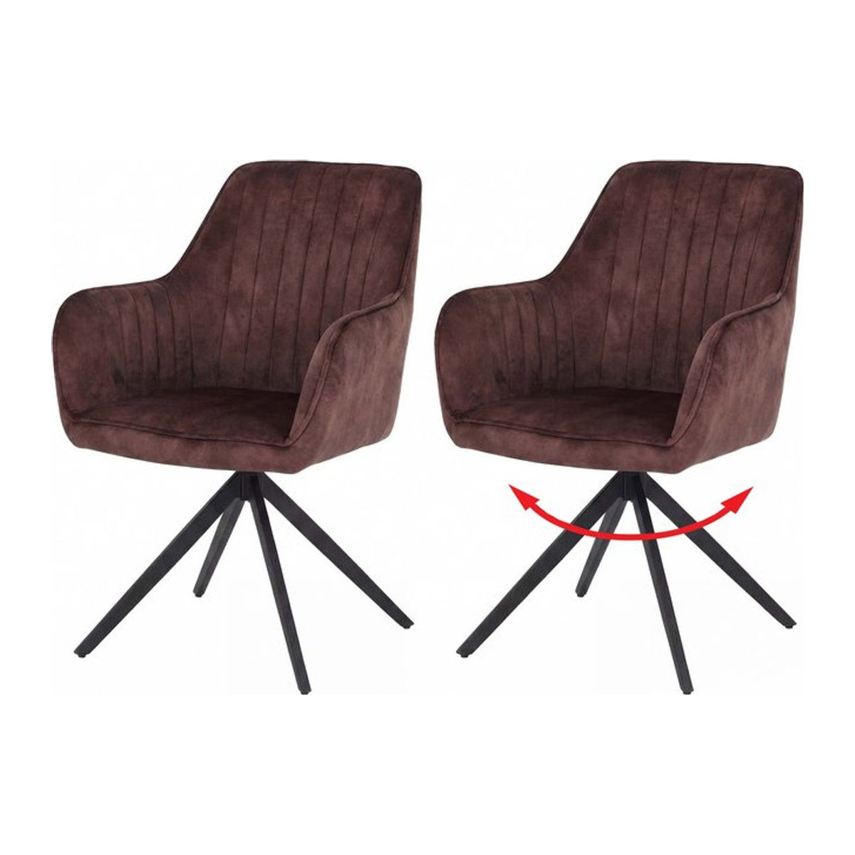 2er-Set Esszimmerstühle MCW-L79 Modern mit Armlehnen, drehbar mit Auto-Return, Samt in Wildleder-Optik, Farbe: Braun - Bild 1