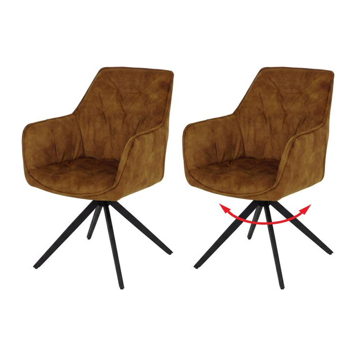 2er-Set Esszimmerstühle MCW-L80 Modern mit Armlehnen und Auto-Return Funktion in Senfgelb Wildleder-Optik - Bild 1