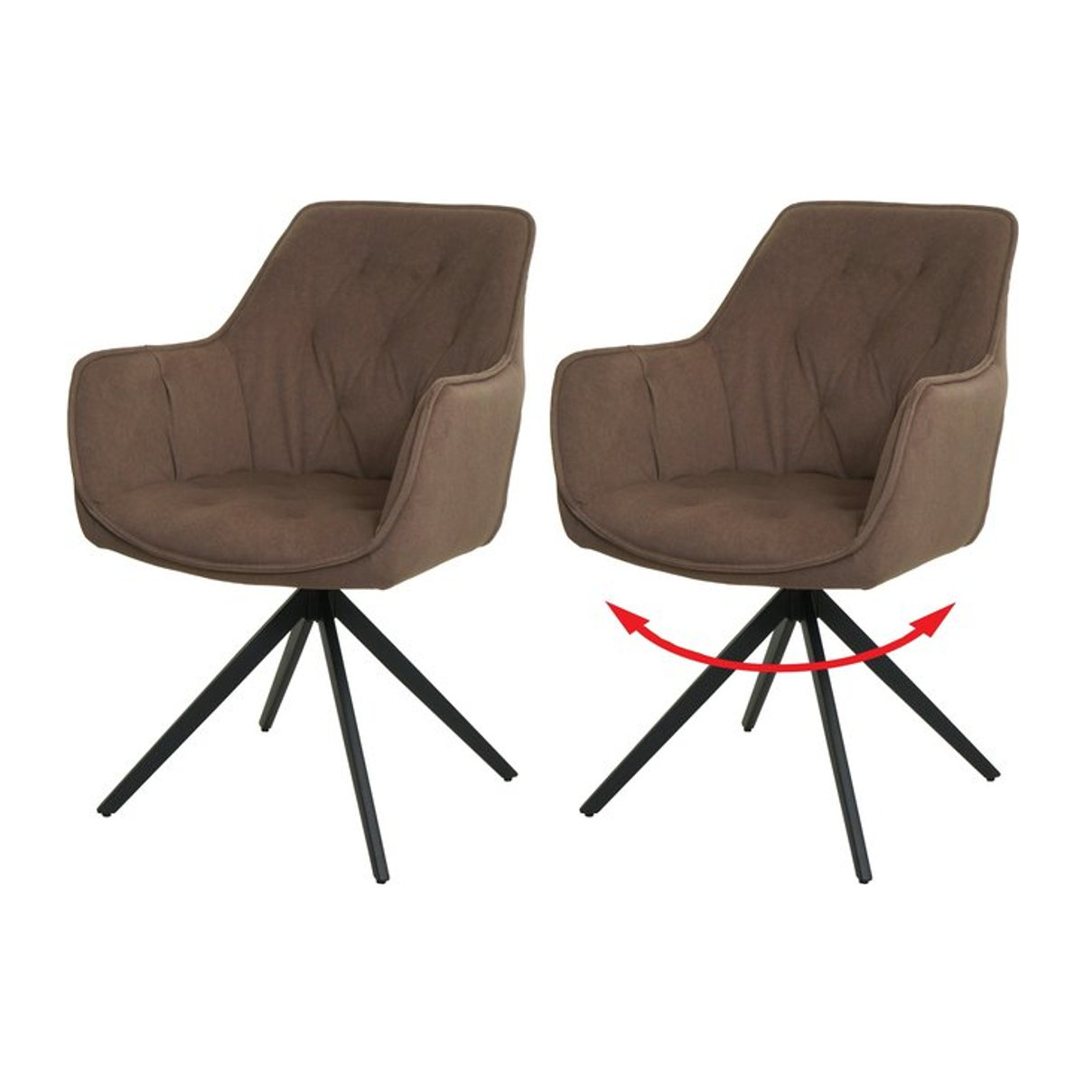 2er-Set Esszimmerstühle MCW-L80 Polsterstühle mit Armlehnen, drehbar, modern, braun - Bild 1