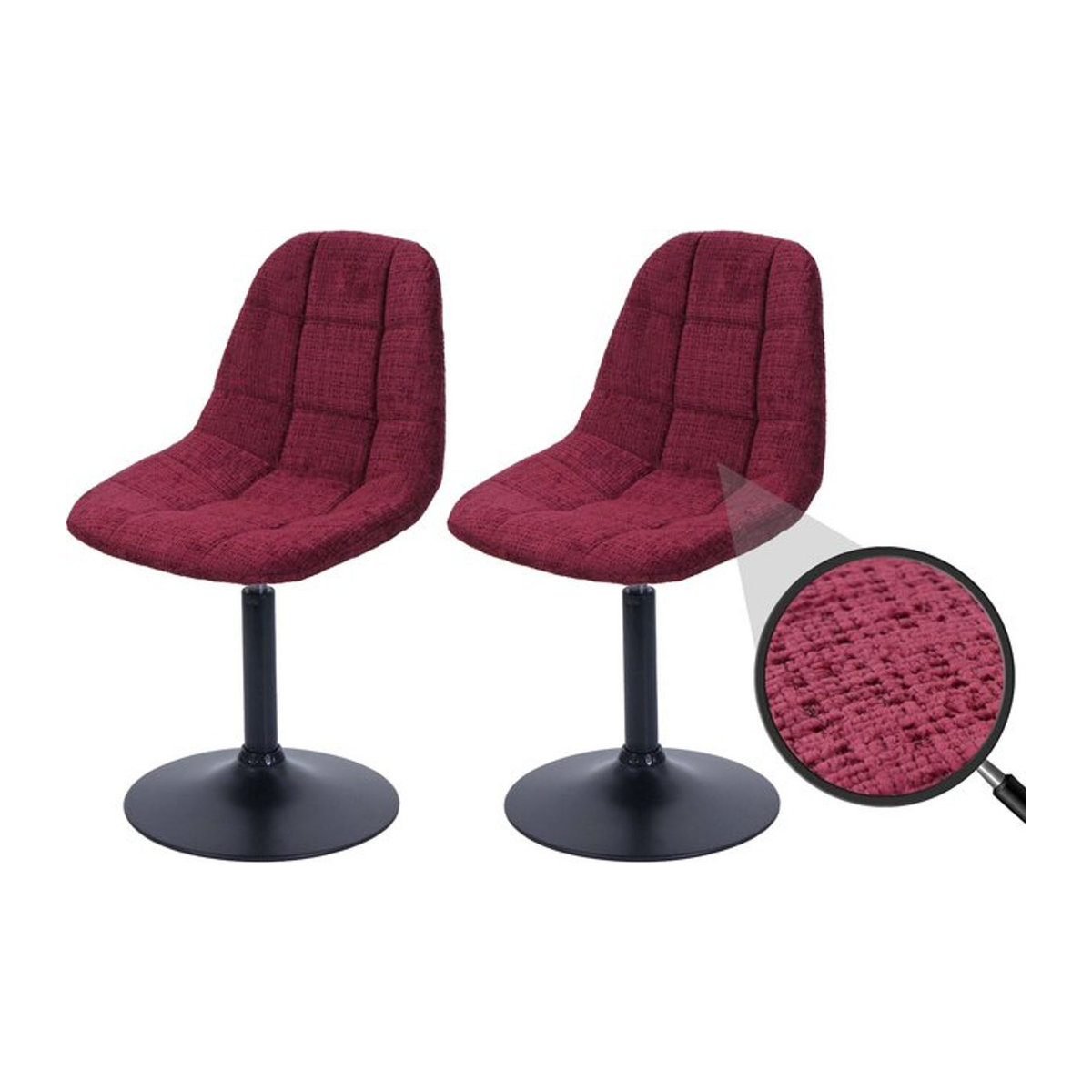 2er-Set Esszimmerstühle MCW MCW-A60 Drehstühle aus Stahl mit modernem Chenille-Stoff in Rot - Bild 1
