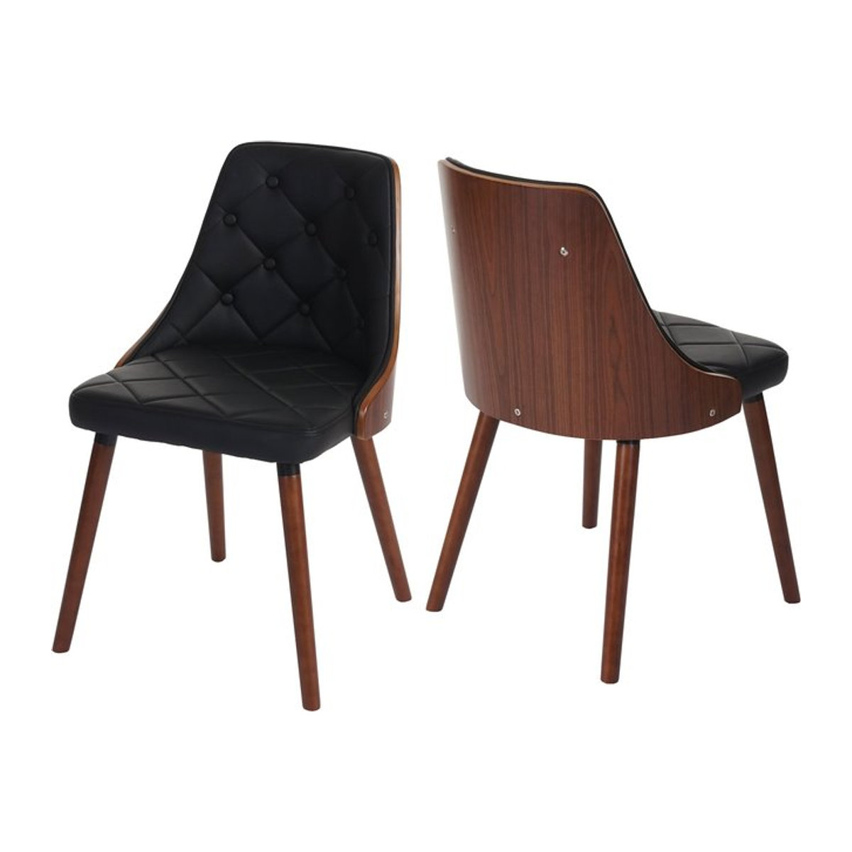 2er-Set Esszimmerstühle MCW MCW-A75 im Mid-Century Design mit Bugholz in Walnuss-Optik und schwarzem Kunstleder - Bild 1