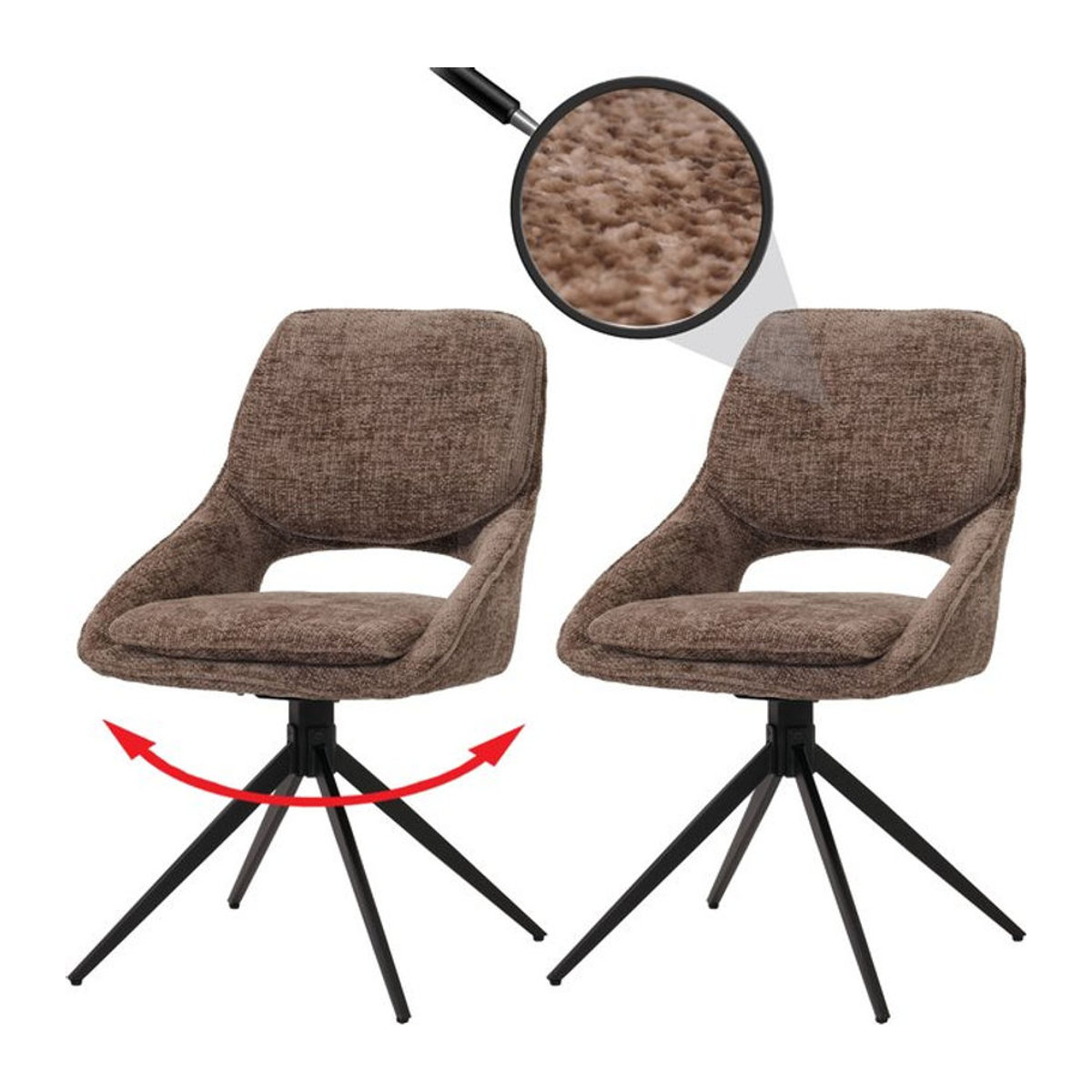 2er-Set Esszimmerstühle MCW MCW-N73 Modern, drehbar mit Auto-Return, Chenille-Stoff, Braun - Bild 1