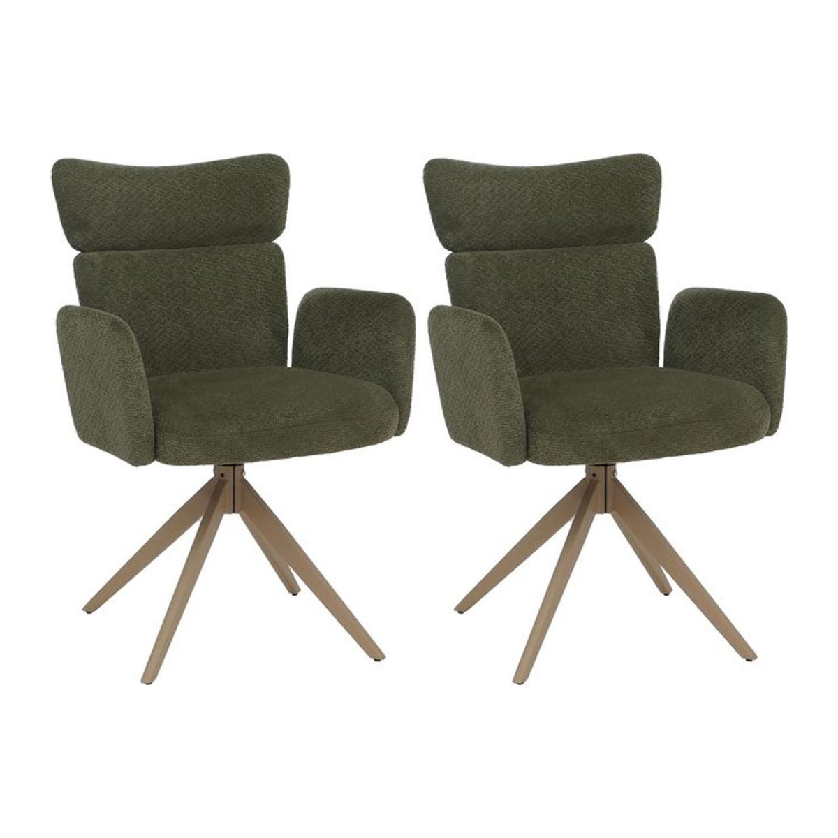 2er-Set Esszimmerstühle MCW Modern, drehbar mit Auto-Return Funktion, Stoff Bouclé in Grün mit Holz-Optik Beinen - Bild 1
