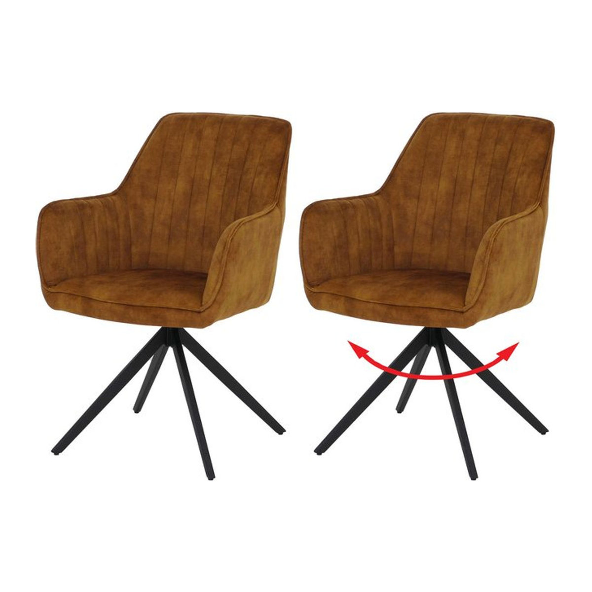 2er-Set Esszimmerstühle MCW Modern mit Armlehnen und Auto-Return Funktion in Senfgelb mit Samt-Wildleder-Optik - Bild 1