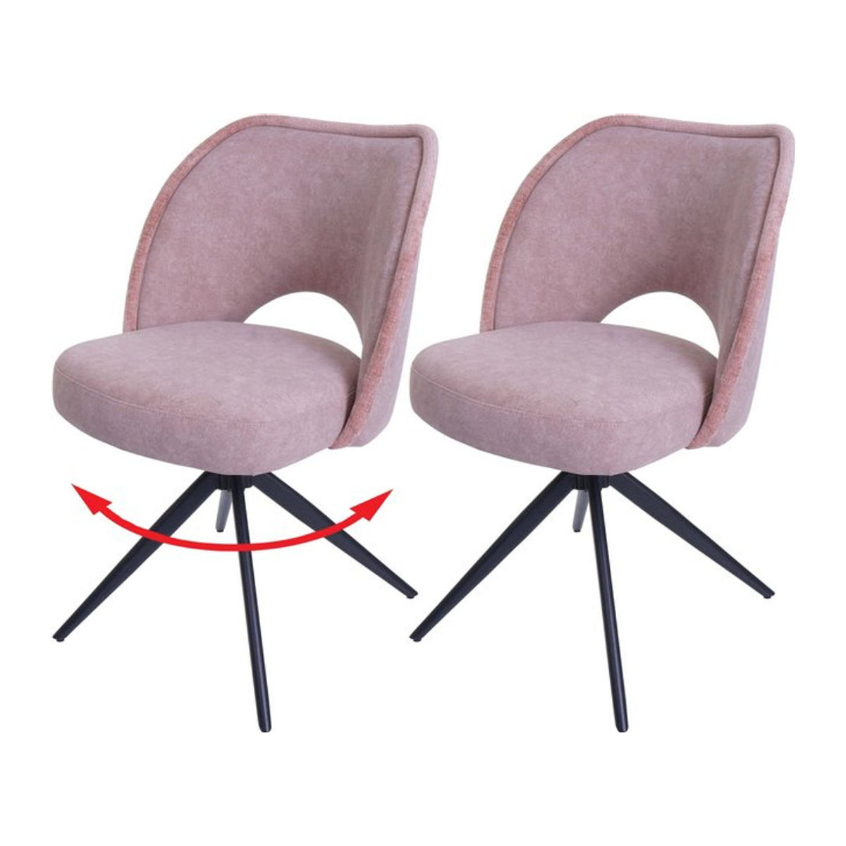 2er-Set Esszimmerstühle MCW-N72 Modern, drehbar mit Auto-Return, Polster-Küchenstühle aus Textilstoff, Farbe: Rosa - Bild 1