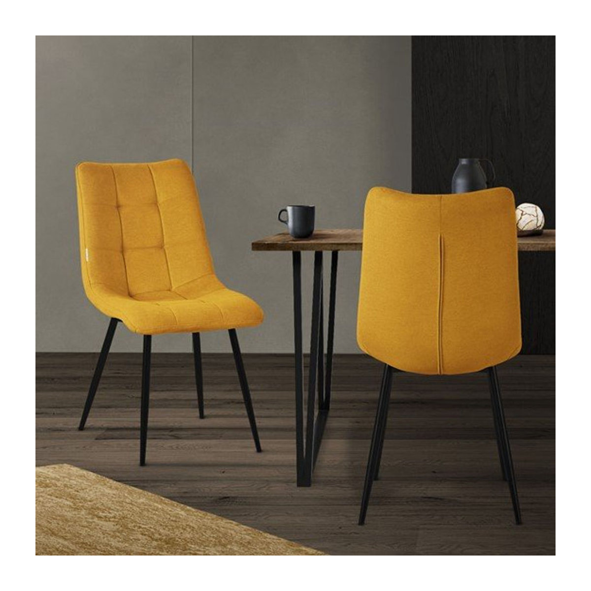 2er Set Esszimmerstühle ML-Design in Gelb und Schwarz mit modernem Polyesterbezug und Stahlbeinen - Bild 1