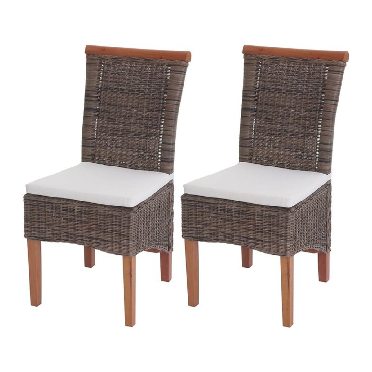 2er-Set Esszimmerstühle Sinio von MCW aus Rattan in Braun inklusive Sitzkissen - Bild 1