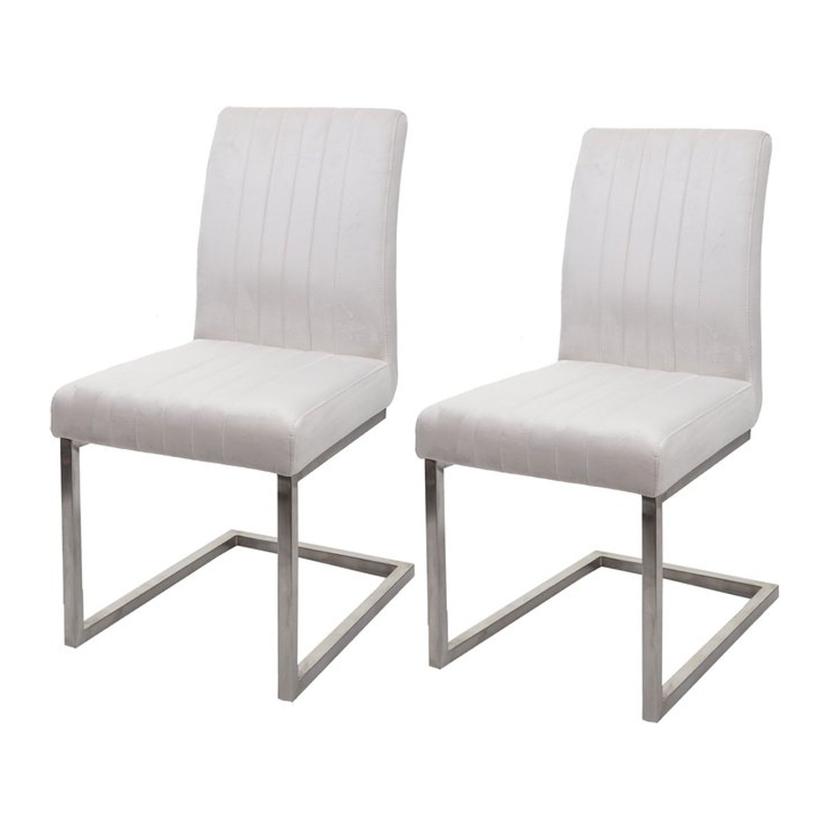 2er-Set Freischwinger MCW-L14 Konferenzstuhl aus Samt mit Edelstahlgesturt in Creme-Weiß - Bild 1