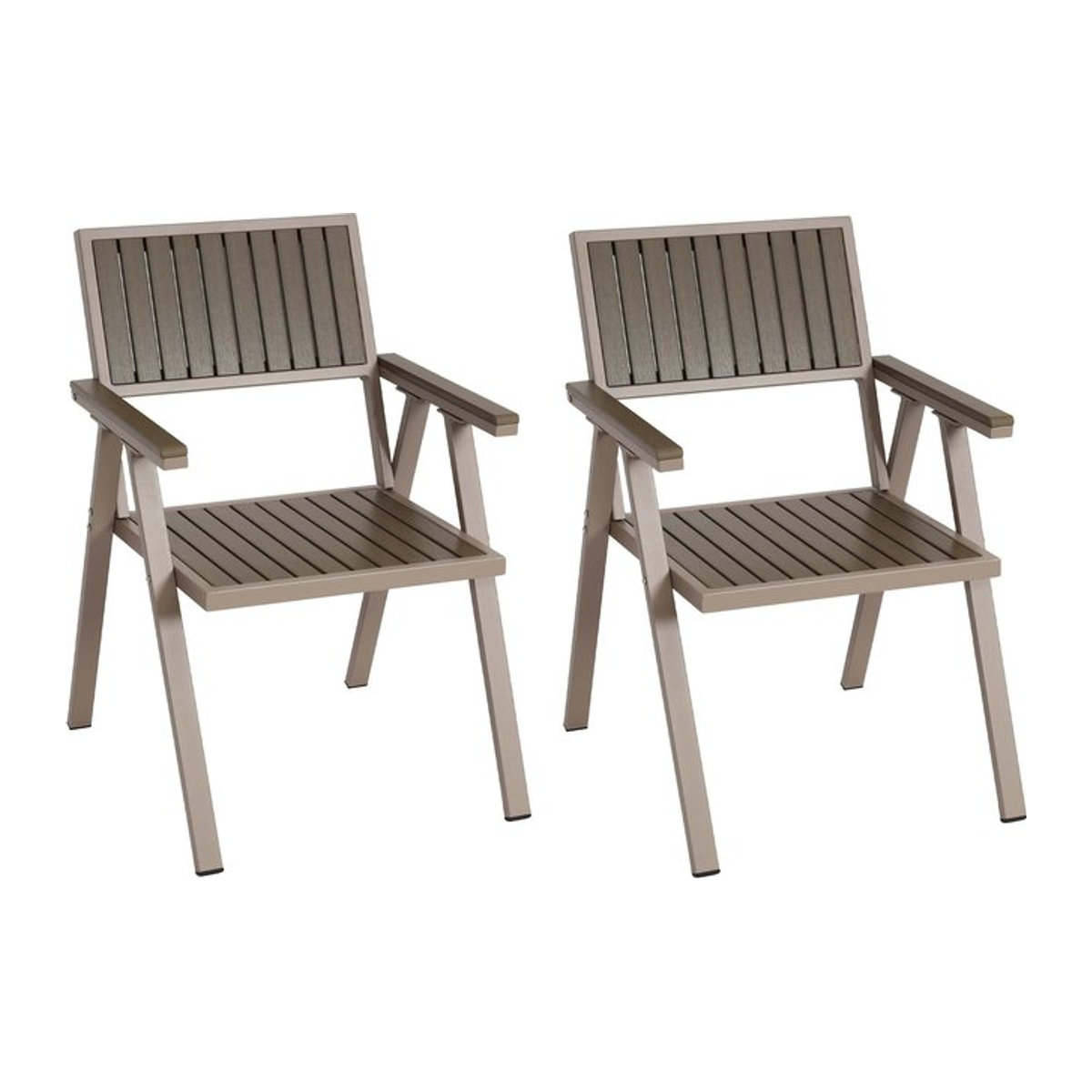2er-Set Gartenstühle MCW Modernes Aluminium in Holzoptik, Gestell Champagner und Grau/Beige - Bild 1