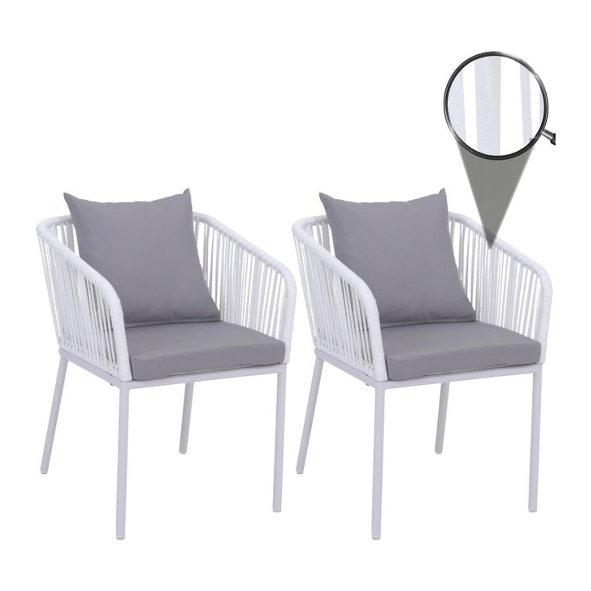 2er-Set Gartenstühle MCW-N41 aus Aluminium mit Seilgeflecht und Kissen in Hellgrau - Bild 1