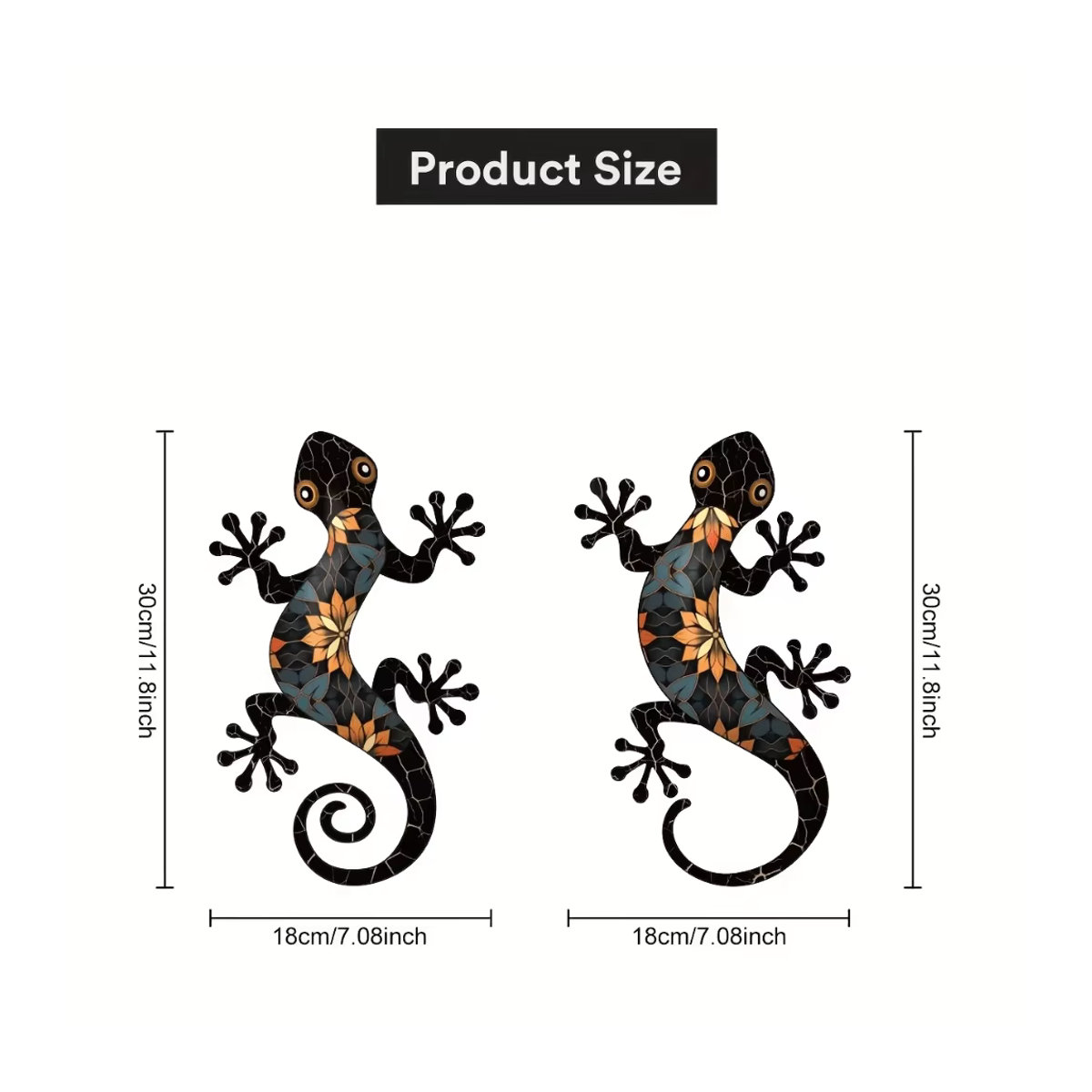 2er-Set Gecko-Wandornamente aus Metall von CIFBUY in Mehrfarbig mit floralem Design für die Wandmontage im Innen- und Außenbereich - Bild 2