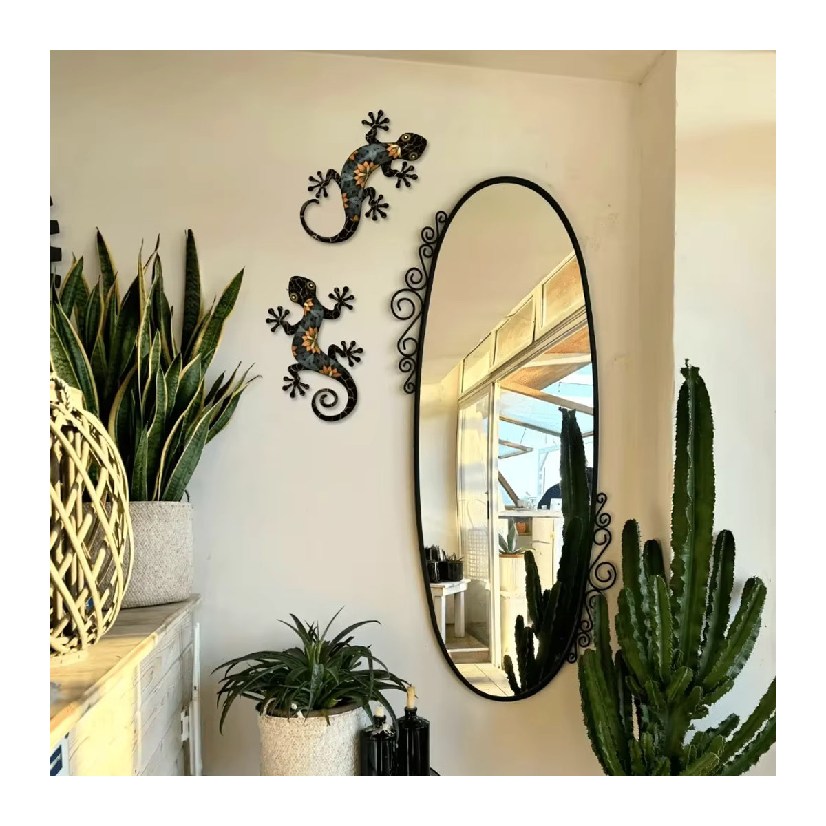 2er-Set Gecko-Wandornamente aus Metall von CIFBUY in Mehrfarbig mit floralem Design für die Wandmontage im Innen- und Außenbereich - Bild 5