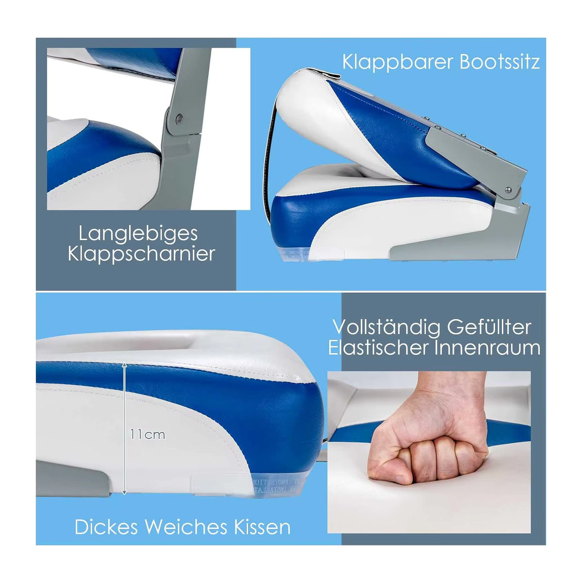 2er-Set GOFLAME klappbare Bootssitze in Weiß mit 11 cm dicker Schwammpolsterung, B/T/H: 50 x 42 x 52 cm - Bild 5