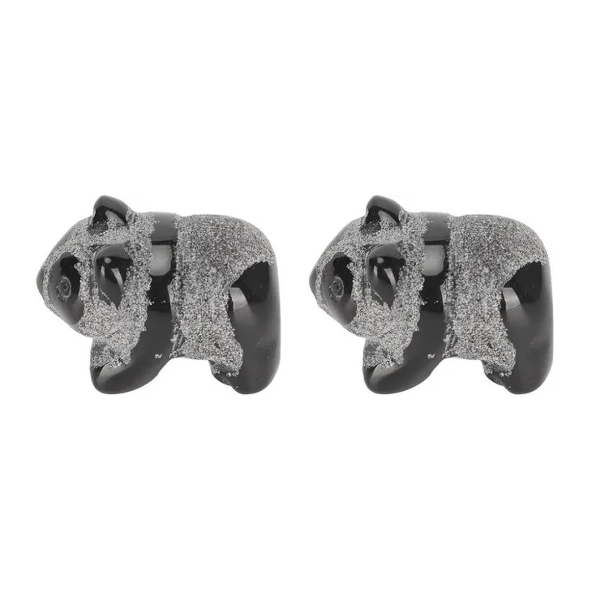 2er-Set GoolRC Panda-Statuen aus mattem schwarzem Obsidian handgefertigt - Bild 1