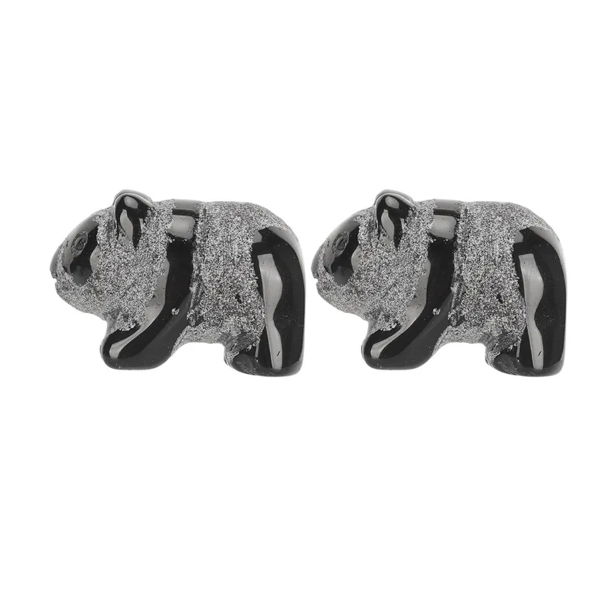 2er-Set GoolRC Panda-Statuen aus mattem schwarzem Obsidian handgefertigt - Bild 2