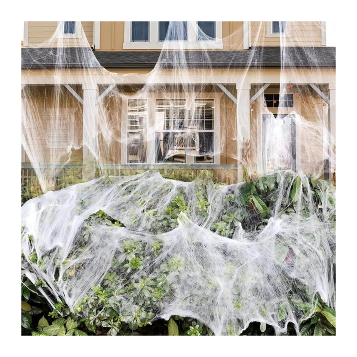 2er-Set Halloween Spinnennetze aus Textil in Weiß und Schwarz für deine Party oder Geisterhaus-Dekoration - Bild 1
