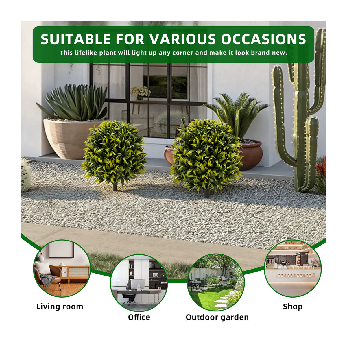 2er Set HiMISS Künstliche Zedern-Topiary-Kugelbäume in Grün mit Bodenspieß, UV-beständige immergrüne Pflanzen für den Garten - Bild 2