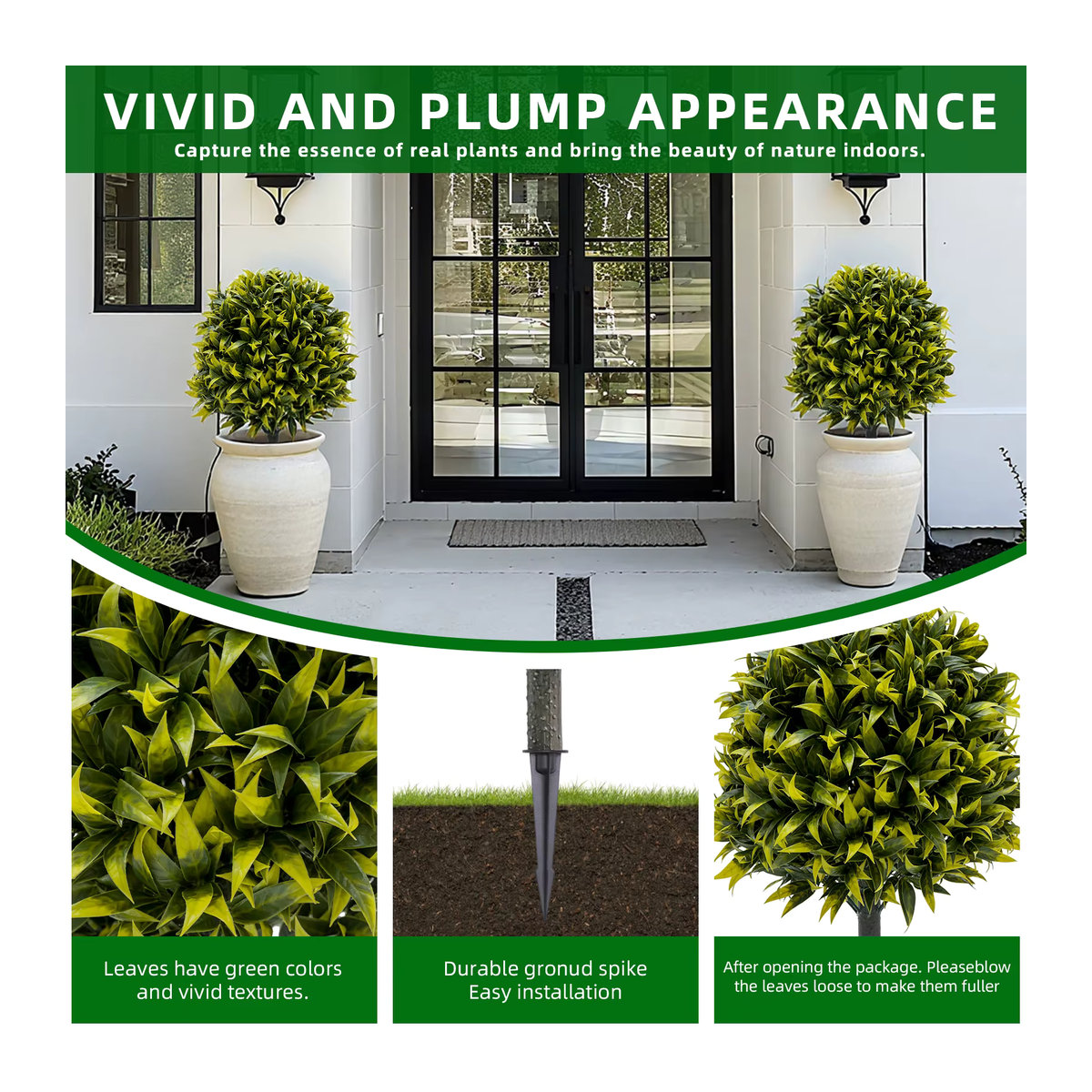 2er Set HiMISS Künstliche Zedern-Topiary-Kugelbäume in Grün mit Bodenspieß, UV-beständige immergrüne Pflanzen für den Garten - Bild 3