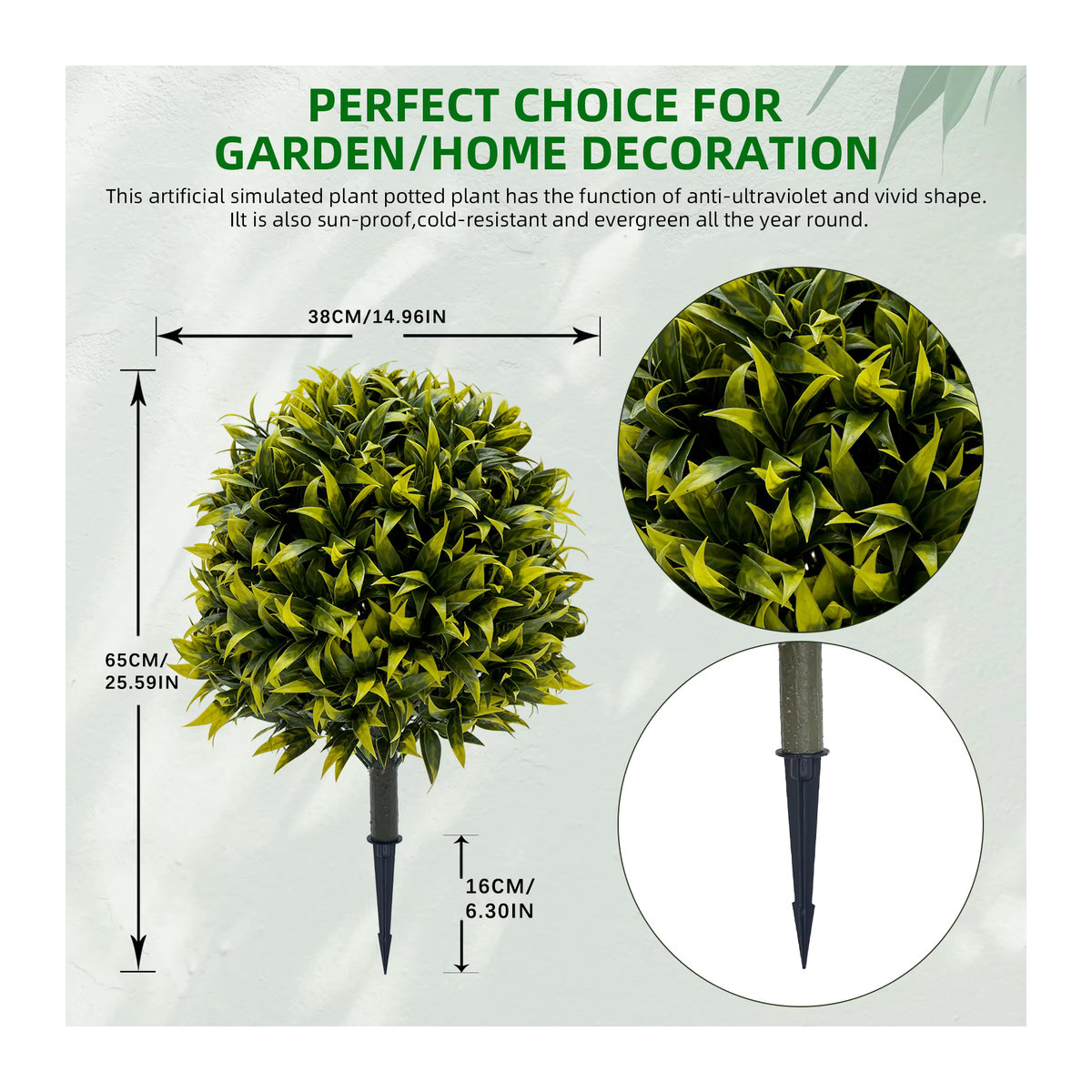 2er Set HiMISS Künstliche Zedern-Topiary-Kugelbäume in Grün mit Bodenspieß, UV-beständige immergrüne Pflanzen für den Garten - Bild 6