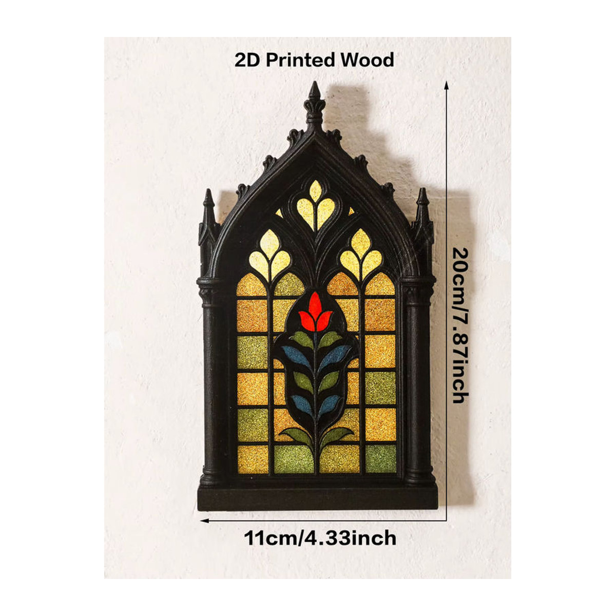 2er-Set Holz-Tischdekoration im Kirchenfenster-Stil mit floralem Blumenmuster in Schwarz für Halloween und Vintage-Dekoration - Bild 6