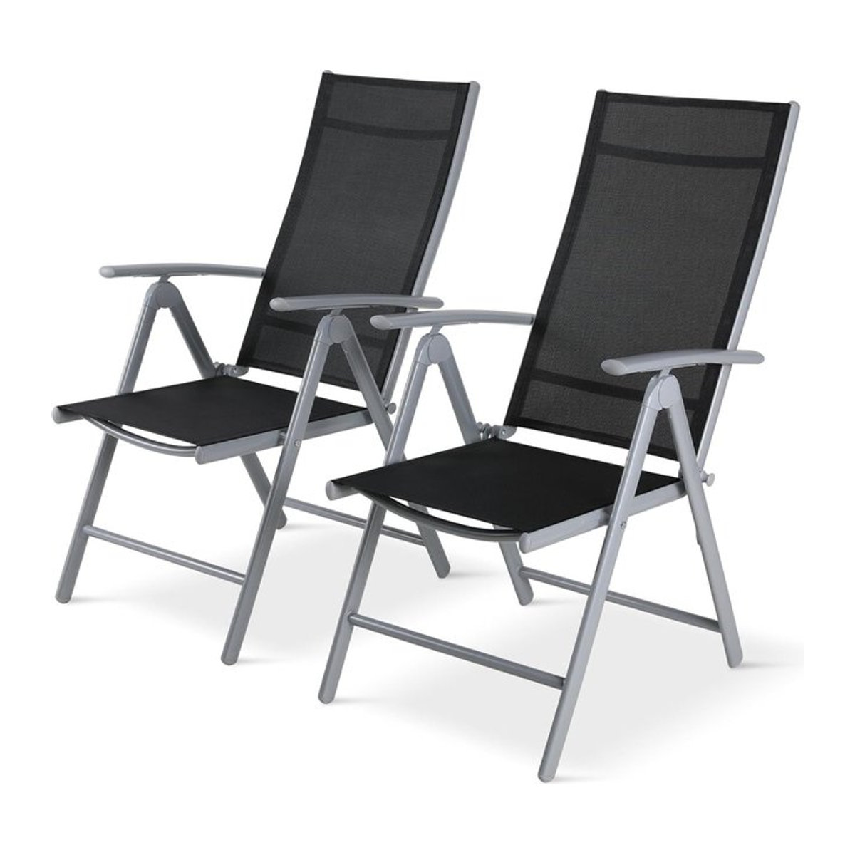 2er Set Homfa Faltbare Liegestühle aus Aluminium mit Polsterung in Schwarz, Verstellbare Gartenstühle mit hoher Rückenlehne für Terrasse und Esszimmer - Bild 1