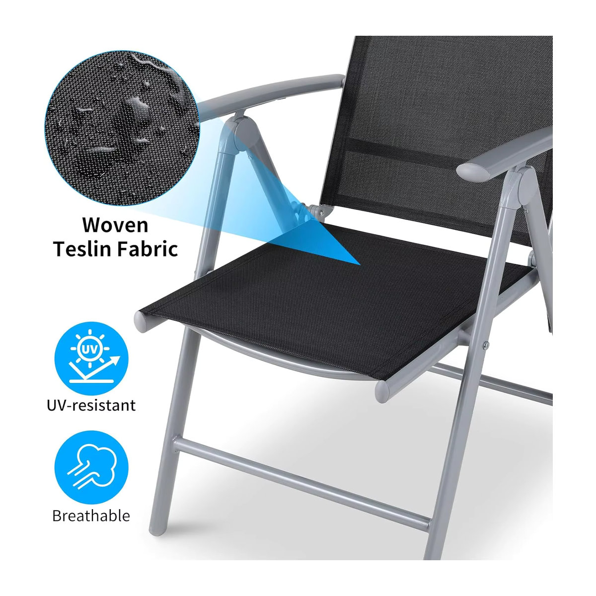 2er Set Homfa Faltbare Liegestühle aus Aluminium mit Polsterung in Schwarz, Verstellbare Gartenstühle mit hoher Rückenlehne für Terrasse und Esszimmer - Bild 5