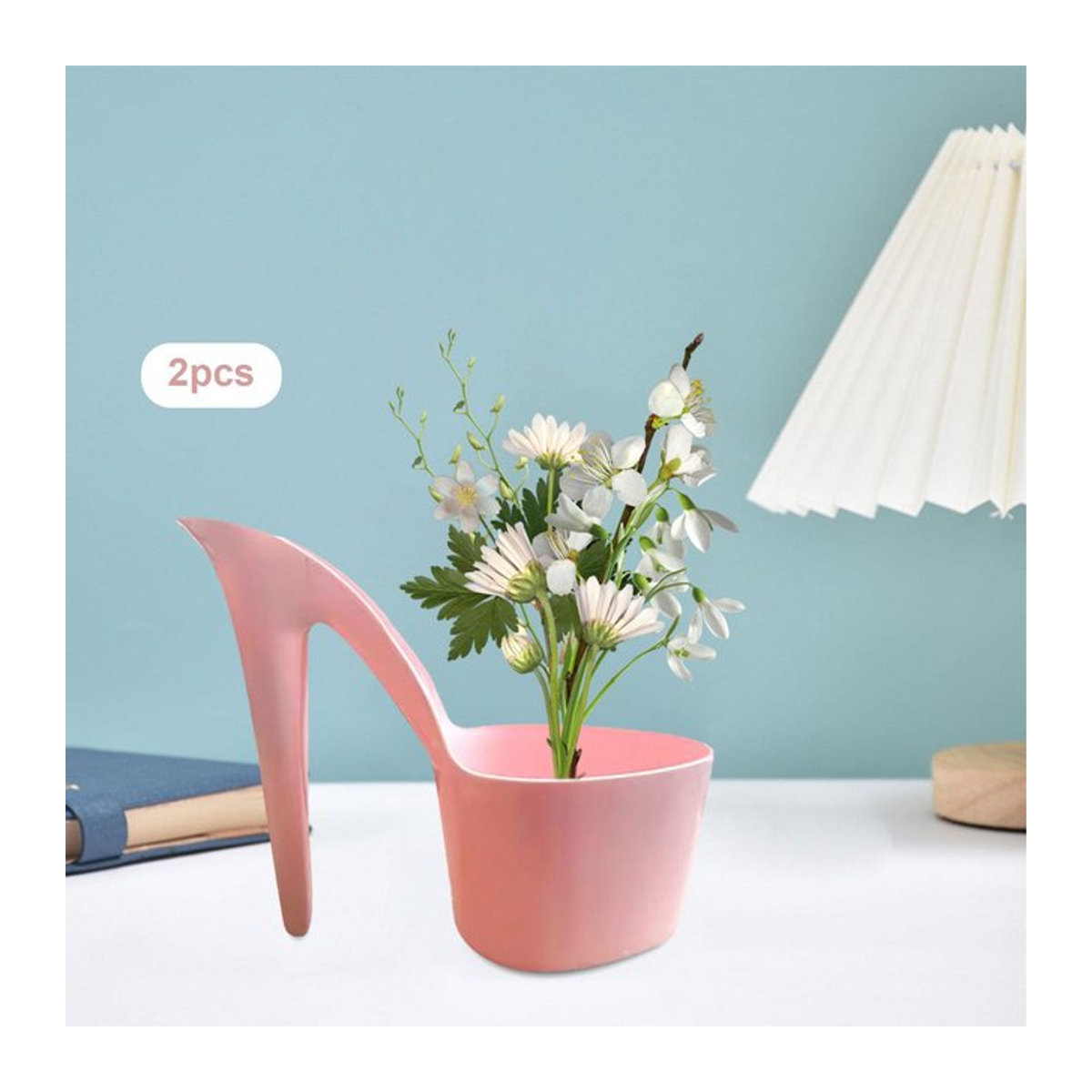 2er-Set Homyl Blumentöpfe in High Heel Form, Rosa, Kunststoff-Deko-Ornamente für Tisch und Kinderzimmer - Bild 1