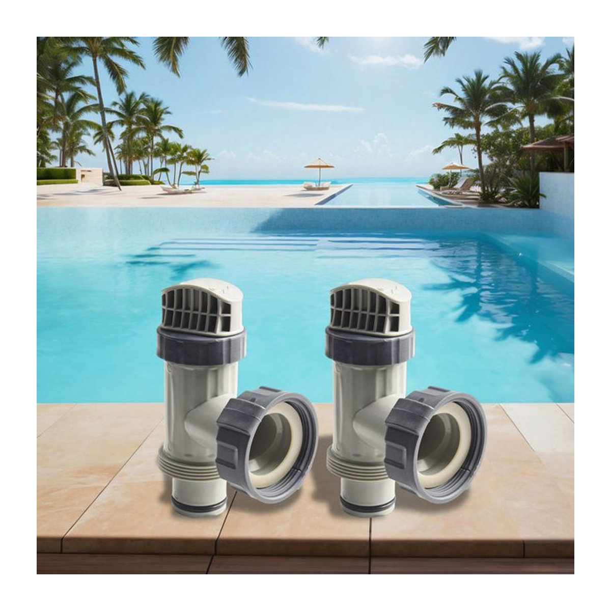 2er-Set Intex T-Gelenk Adapter und Kolbenventil aus Kunststoff in Grau für Pool Filterpumpen Ersatzteil Set - Bild 1
