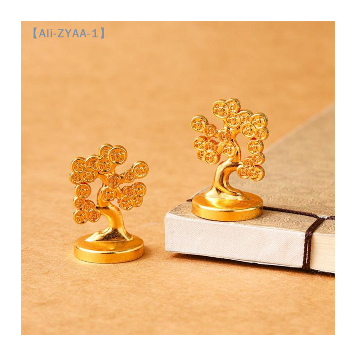 2er-Set JETTING Feng Shui Glücksbringer Bonsai aus Metall, künstlicher Goldener Glücksbaum als orientalische Dekoration für Tisch und Auto - Bild 1