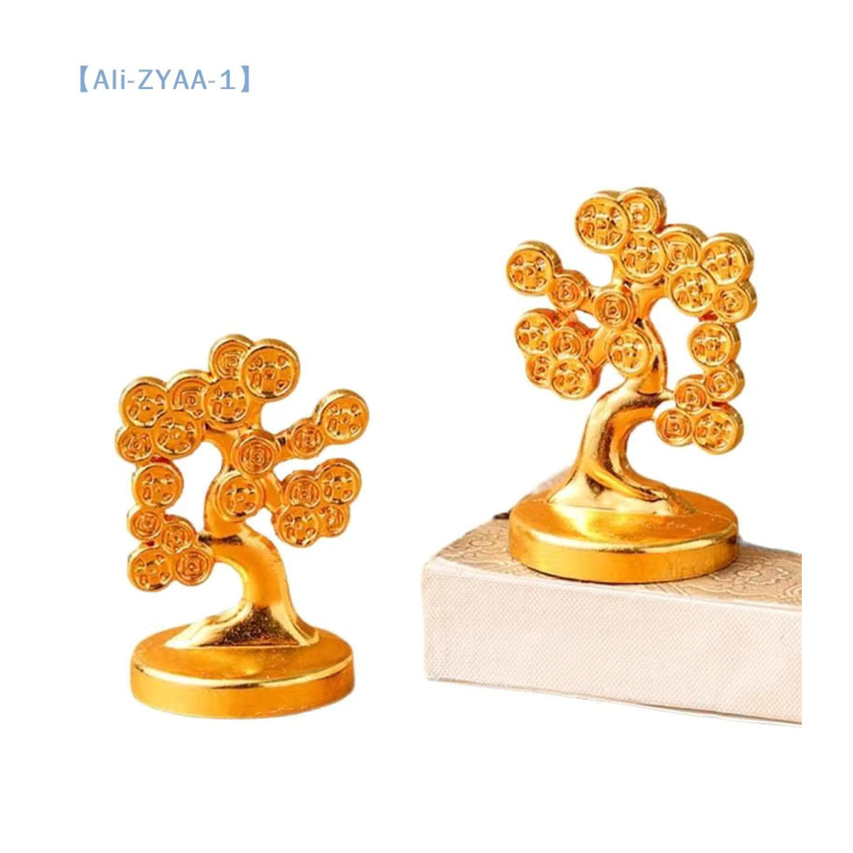 2er-Set JETTING Feng Shui Glücksbringer Bonsai aus Metall, künstlicher Goldener Glücksbaum als orientalische Dekoration für Tisch und Auto - Bild 3