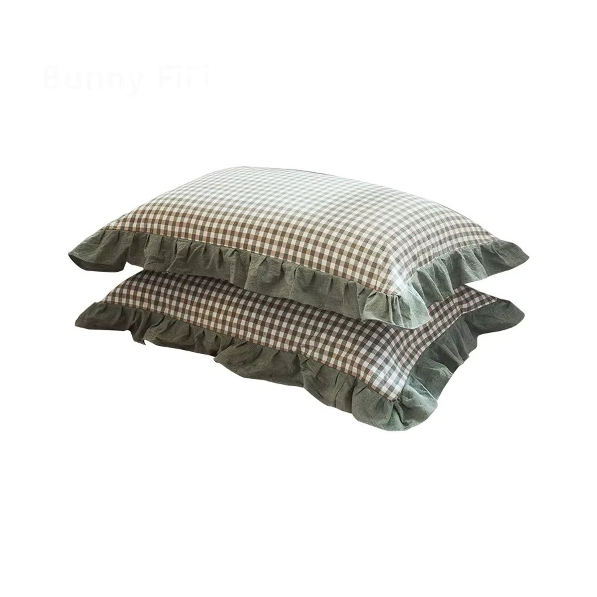 2er-Set Kissenbezüge aus gewaschener Baumwolle mit Plaid-Muster und Rüschen, B/H: 48 x 74 cm - Bild 2
