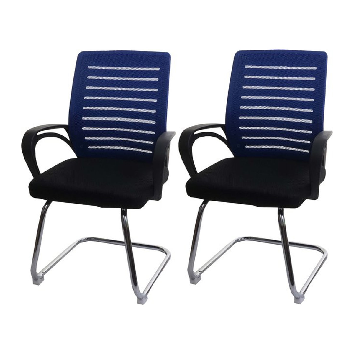 2er-Set Konferenzstuhl MCW-K51 Freischwenger aus Textil in Blau - Bild 1