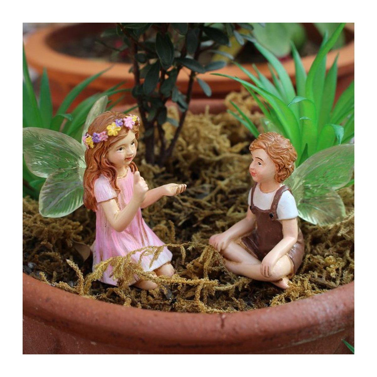 2er Set kreative Fee Garten Ornamente aus Kunstharz in Mehrfarbig für deine Mikrolandschaft und Blumentopf Dekoration - Bild 1