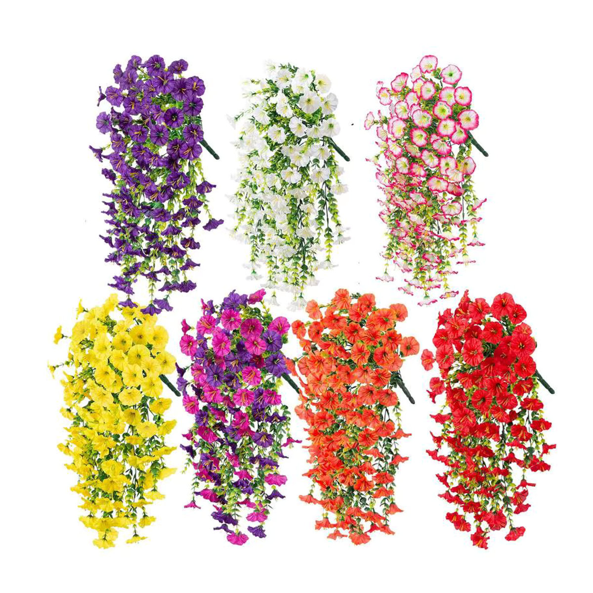 2er-Set künstliche Blumen-Girlanden aus Kunststoff, UV-beständige Petunien und Morning Glory in Rot und Bunt, hängende Wanddekoration für Garten und Hochzeit, Länge: 75 cm - Bild 2