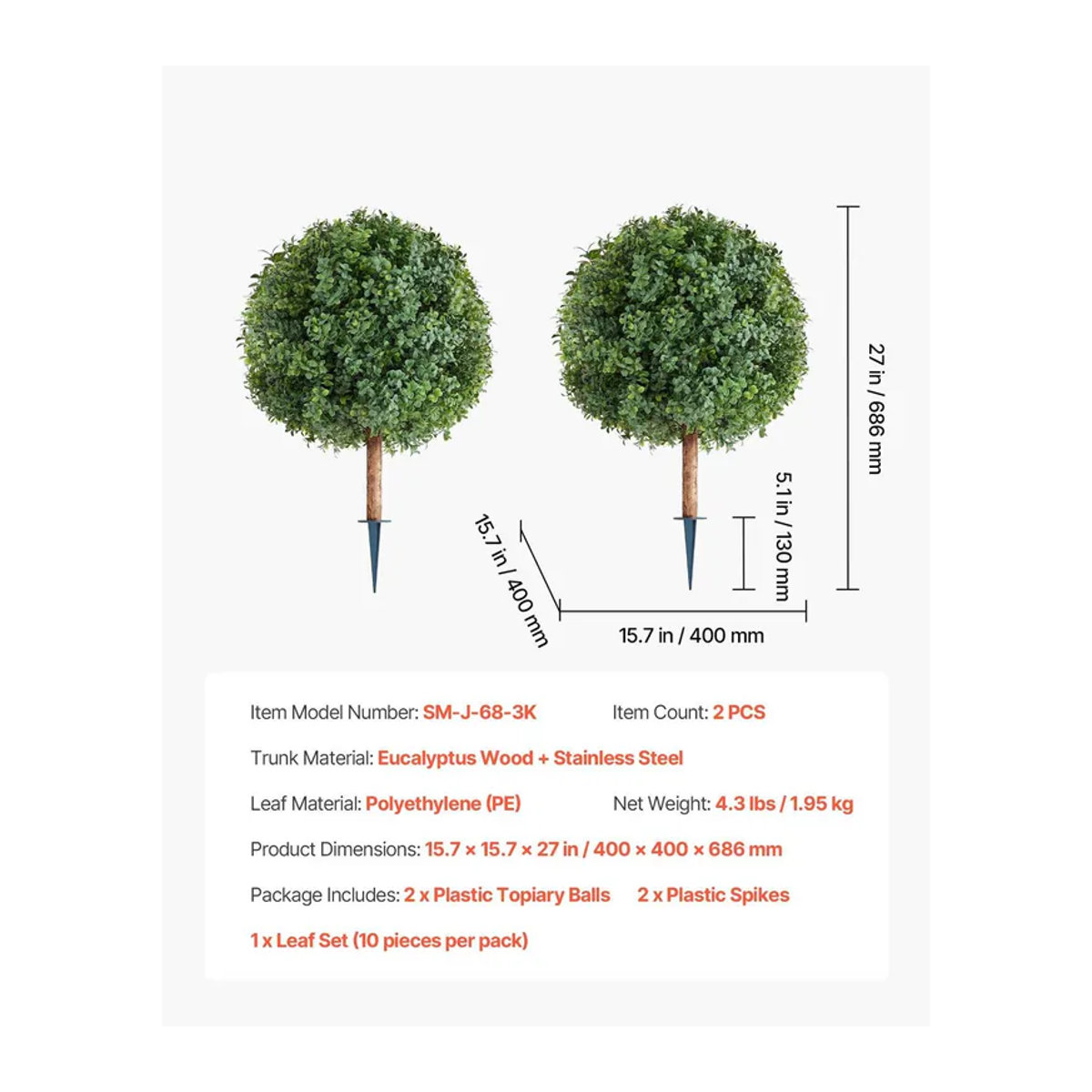 2er-Set Künstliche Buchsbaum-Formschnittbäume von Buying Solutions, MB in Grün mit Erdspieß, Topfpflanzen für die Dekoration, Höhe: 68,6 cm, Breite: 40 cm, Tiefe: 40 cm - Bild 8