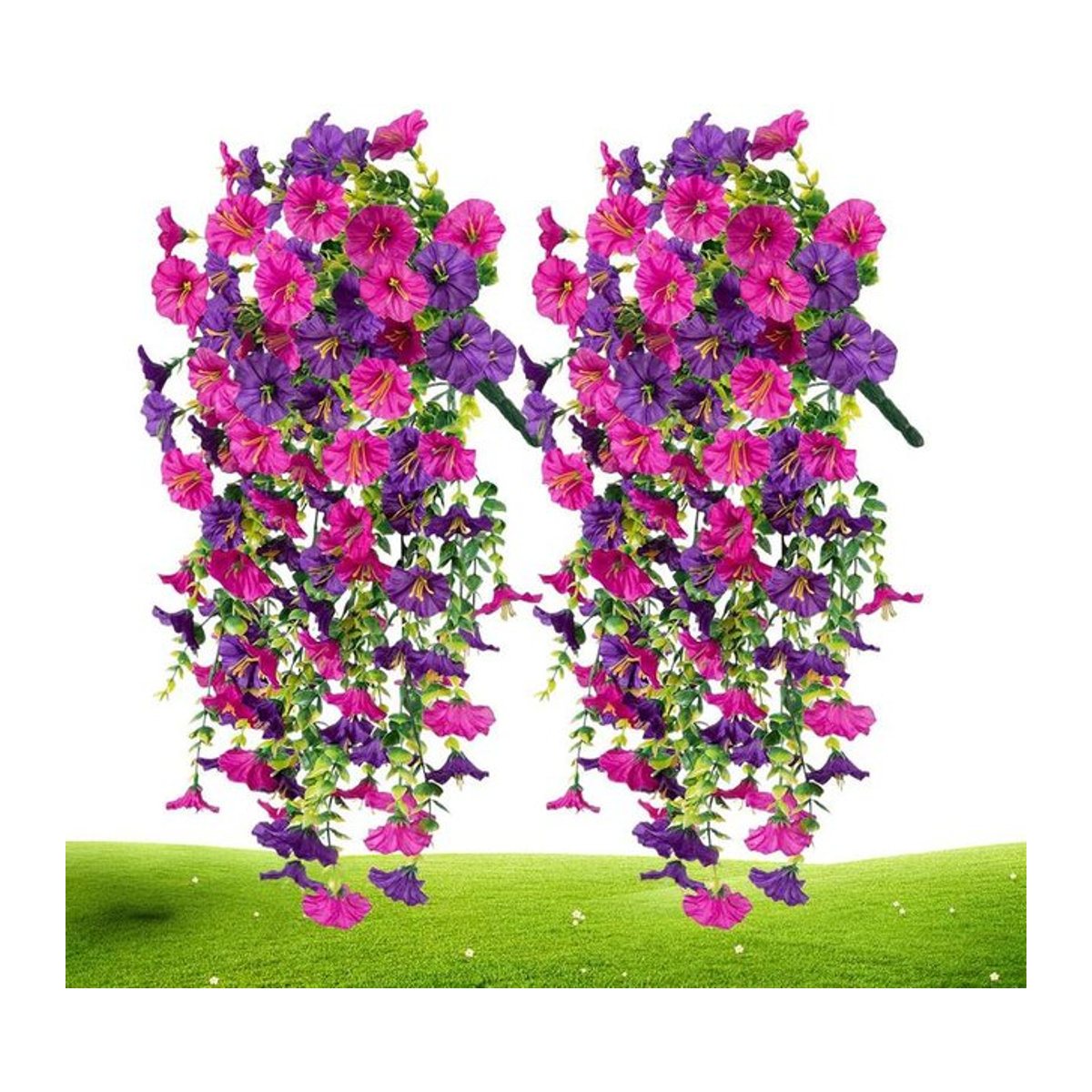 2er-Set künstliche hängende Petunien in Mehrfarbig, UV-beständige Kunstpflanzen für Garten und Veranda - Bild 1